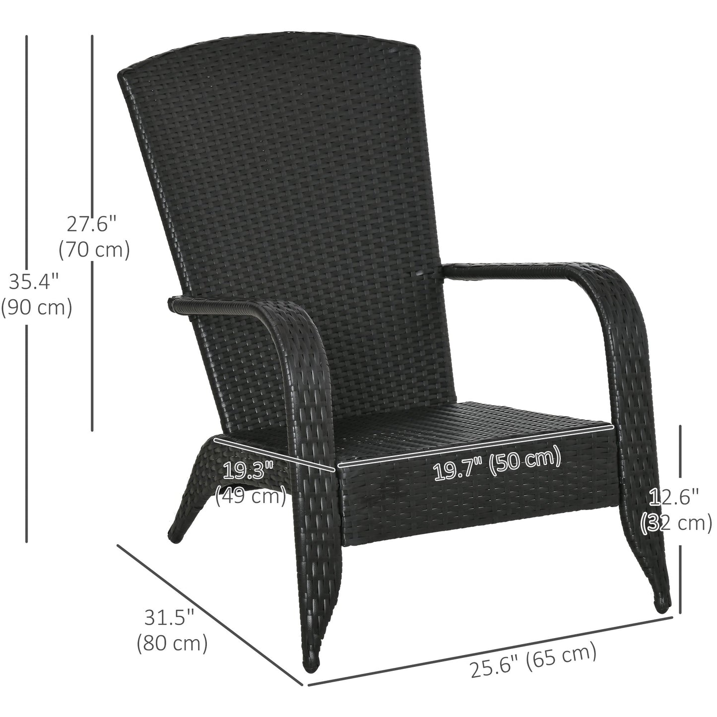 Patio Wicker Adirondack Chair, PE Rattan Outdoor Muskoka Chair, Fire Pit Chair with Cushions for Patio, Garden, Backyard, Poolside, Balcony, Deck, Light Grey