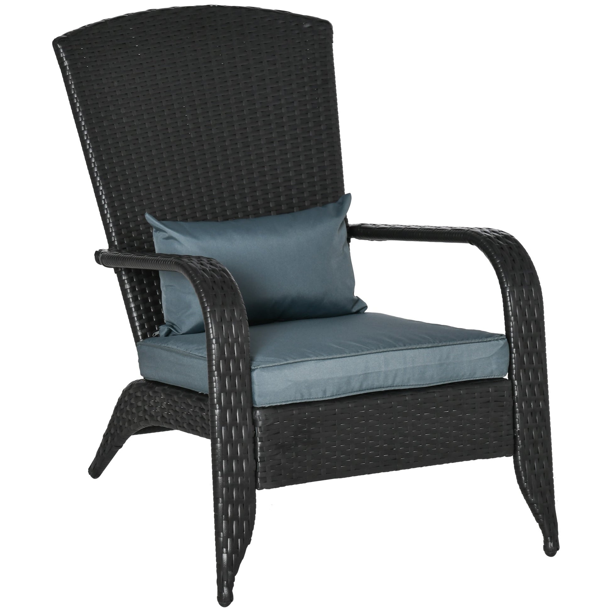 Patio Wicker Adirondack Chair, PE Rattan Outdoor Muskoka Chair, Fire Pit Chair with Cushions for Patio, Garden, Backyard, Poolside, Balcony, Deck, Light Grey