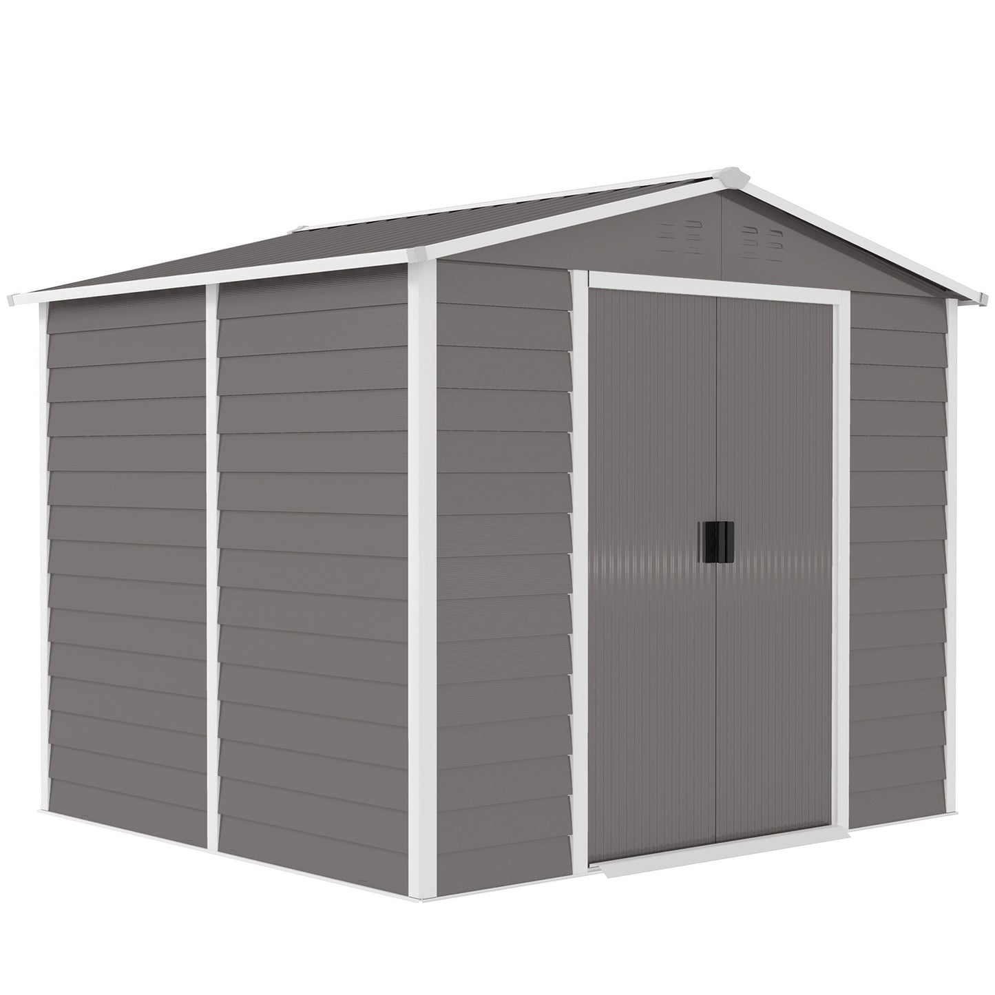 8' x 7' Outdoor Storage Shed, Easy to Assemble, Upgraded Galvanized Metal Garden Shed with Lockable Doors, Floor Frame and Gloves for Backyard, Lawn, Patio, Light Grey