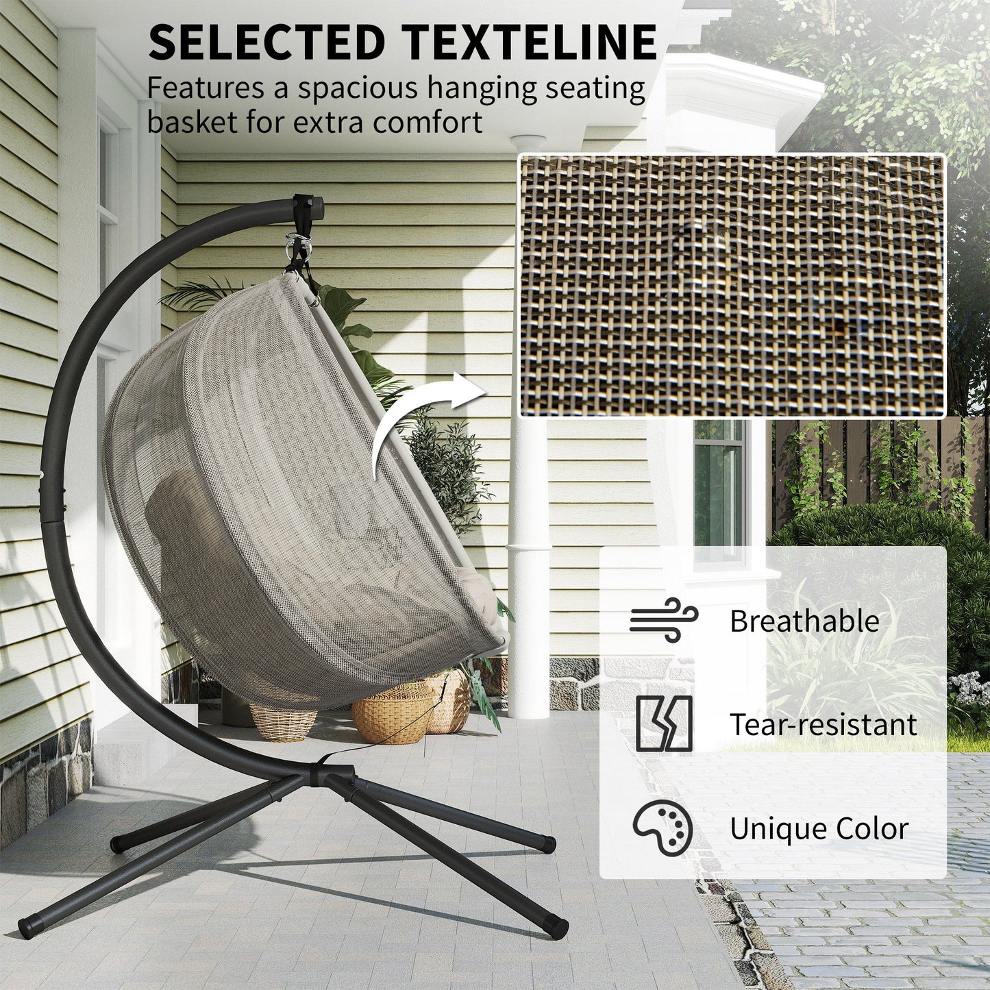 Double Egg Chair with Stand, 2 Person Hanging Swing Egg Chair Outdoor Indoor, 528 LBS Capacity Loveseat Hammock Swing with Cushion, Pockets, Khaki