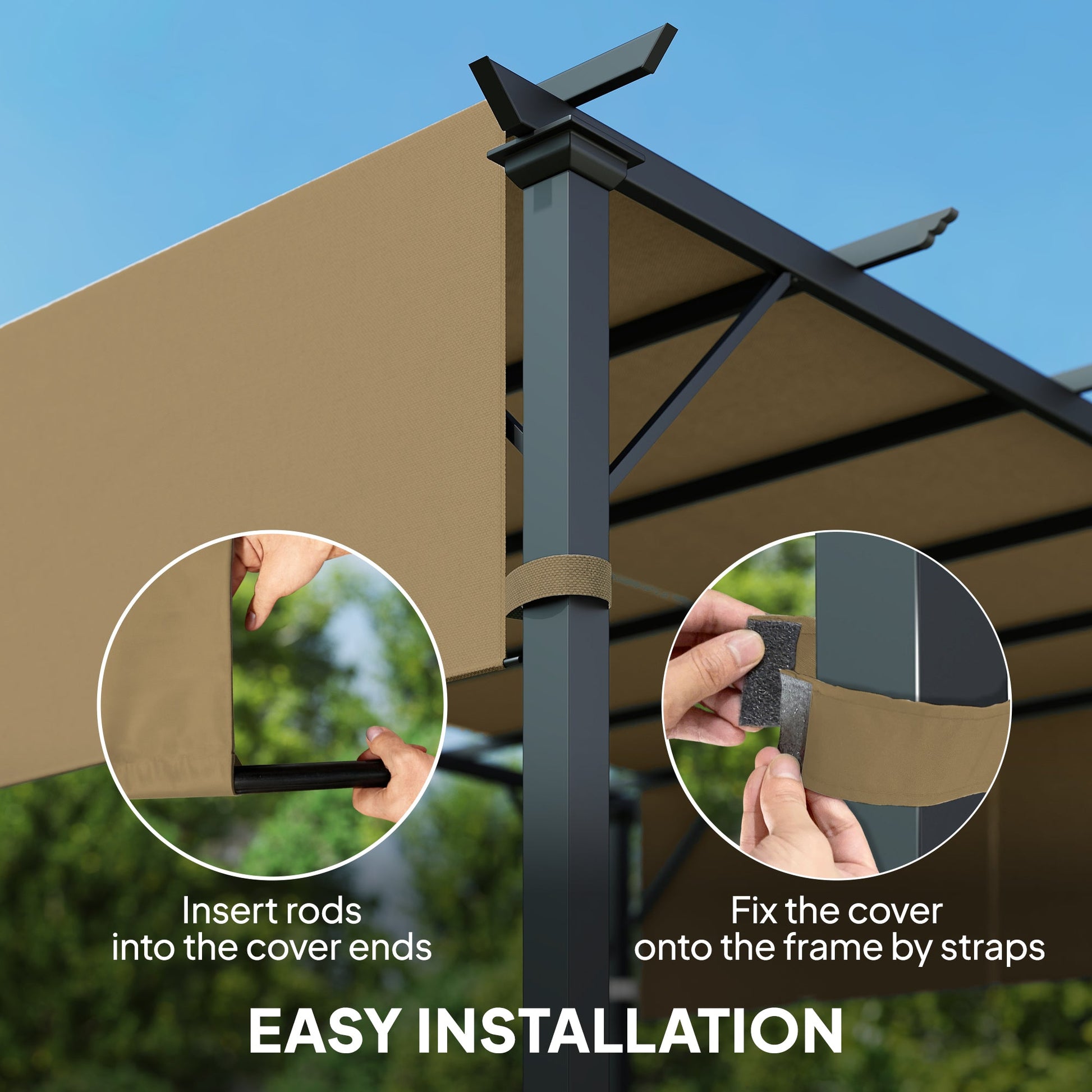 2 Pcs 16 x 4ft Pergola Canopy Replacement, UV Protection Pergola Shade Cover, Easy to Install, for 10 x 10ft Pergola, Cover ONLY, Sand