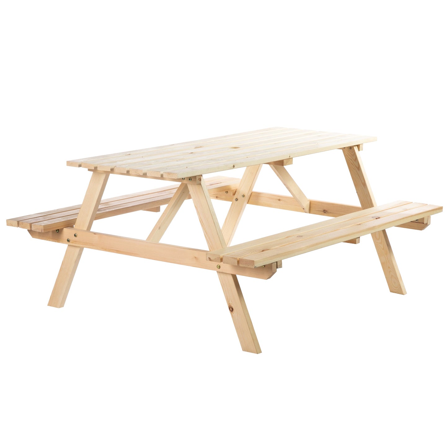 Picnic Table Set, Wood Camping Table and Bench Set with Umbrella Hole for Outdoor, Garden, Patio, Backyard, Natural