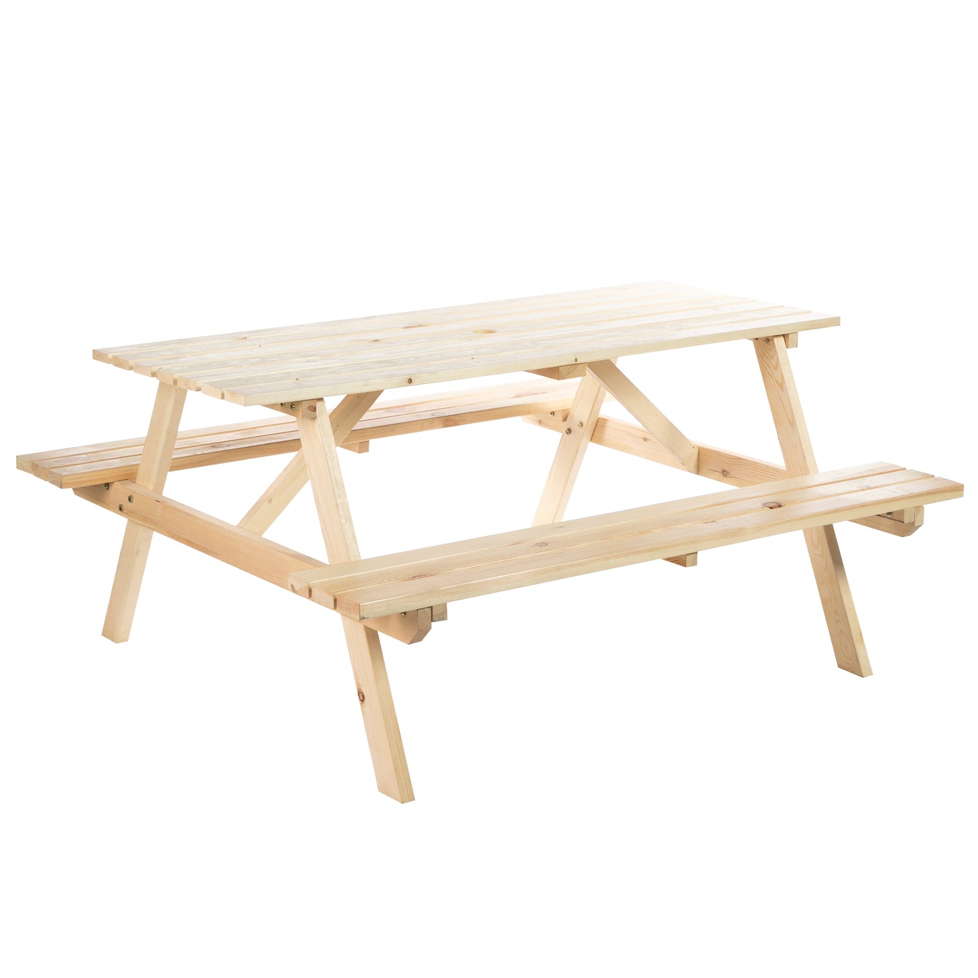 Picnic Table Set, Wood Camping Table and Bench Set with Umbrella Hole for Outdoor, Garden, Patio, Backyard, Natural