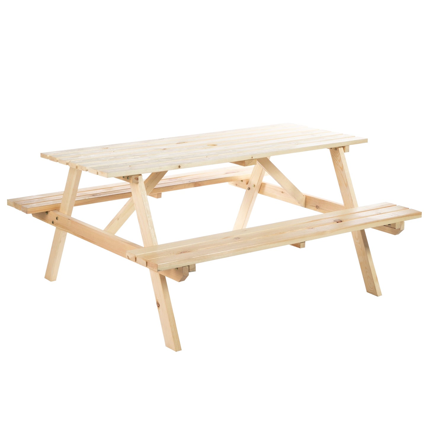 Picnic Table Set, Wood Camping Table and Bench Set with Umbrella Hole for Outdoor, Garden, Patio, Backyard, Natural