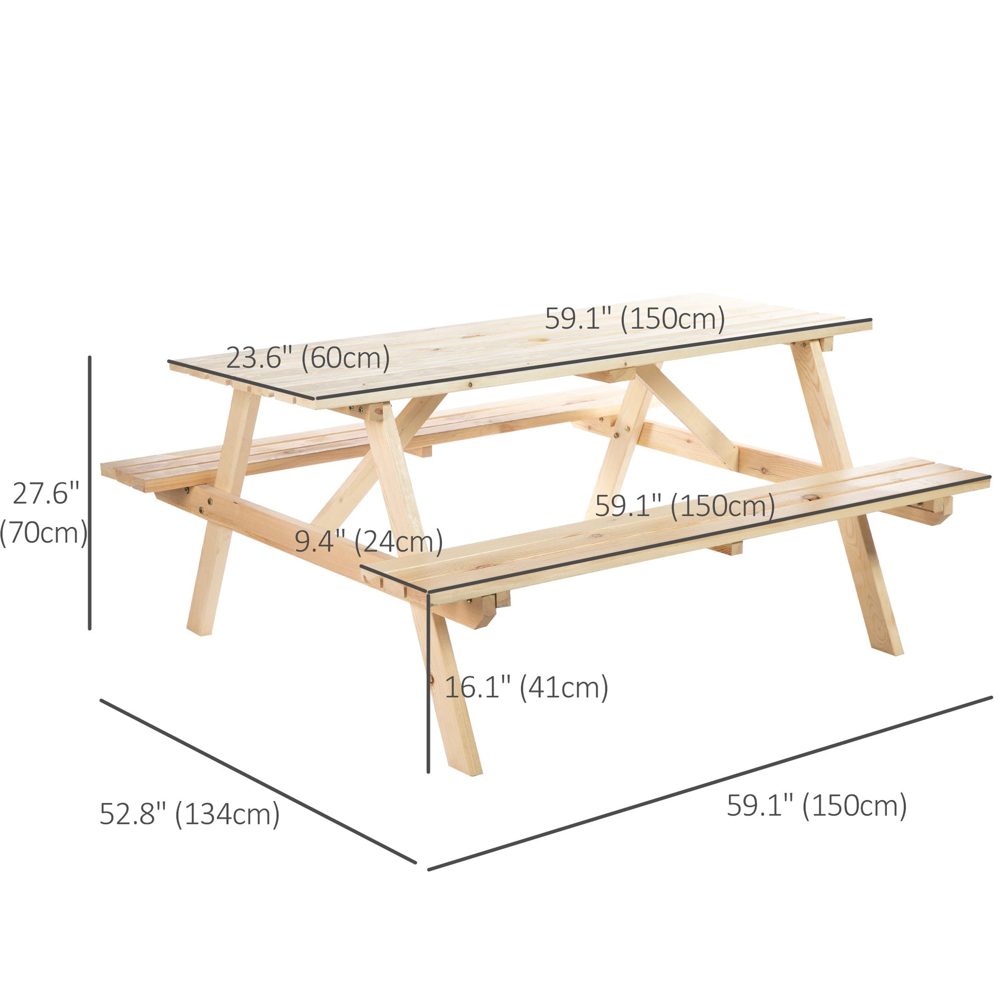 Picnic Table Set, Wood Camping Table and Bench Set with Umbrella Hole for Outdoor, Garden, Patio, Backyard, Natural