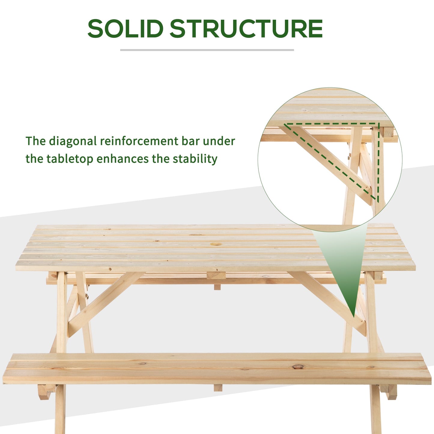 Picnic Table Set, Wood Camping Table and Bench Set with Umbrella Hole for Outdoor, Garden, Patio, Backyard, Natural