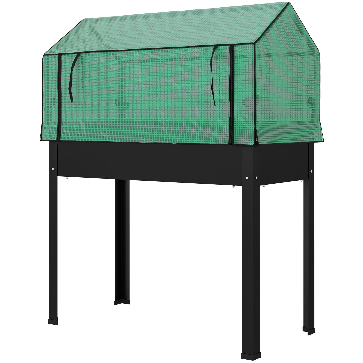 Raised Garden Bed Planter with Flip-Up PE Greenhouse Cover, Elevated Planter Box with Legs and Drainage Hole for Vegetables, Flowers, 39.4" x 18.9" x 49.6", Black