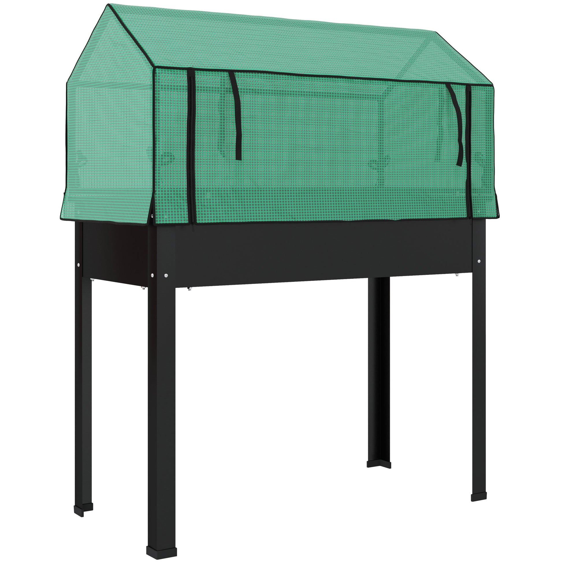 Raised Garden Bed Planter with Flip-Up PE Greenhouse Cover, Elevated Planter Box with Legs and Drainage Hole for Vegetables, Flowers, 39.4" x 18.9" x 49.6", Black