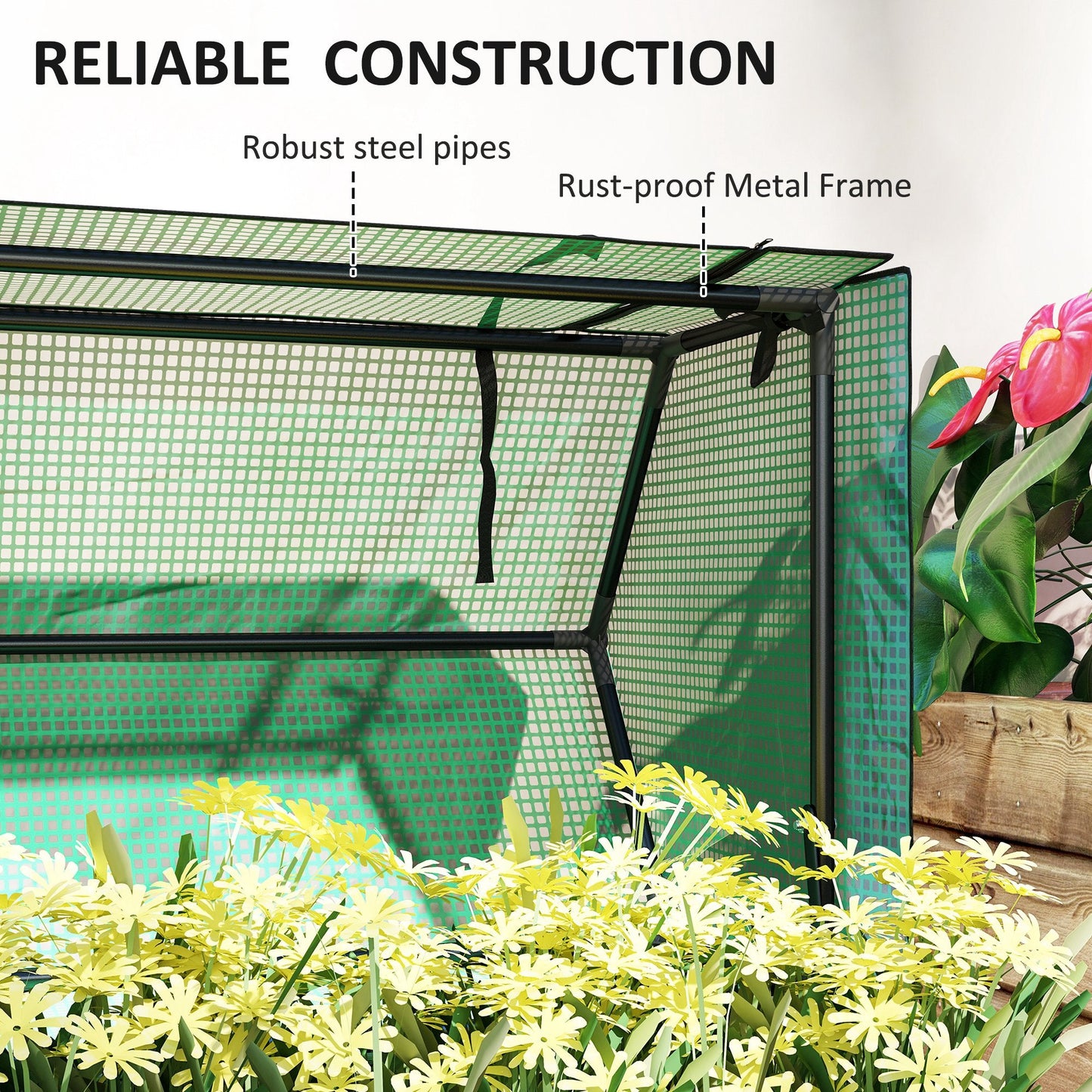 Raised Garden Bed Planter with Flip-Up PE Greenhouse Cover, Elevated Planter Box with Legs and Drainage Hole for Vegetables, Flowers, 39.4" x 18.9" x 49.6", Black