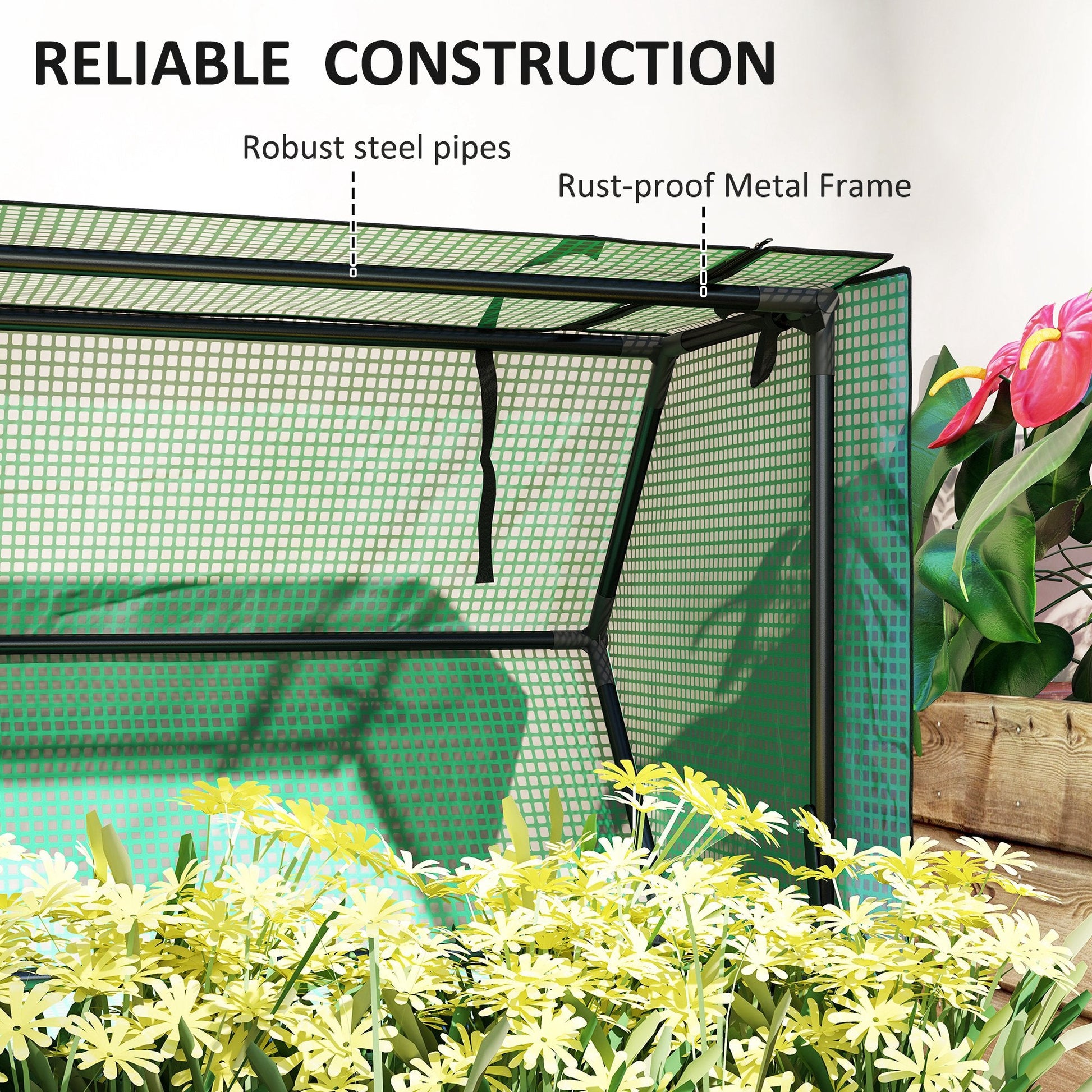 Raised Garden Bed Planter with Flip-Up PE Greenhouse Cover, Elevated Planter Box with Legs and Drainage Hole for Vegetables, Flowers, 39.4" x 18.9" x 49.6", Black
