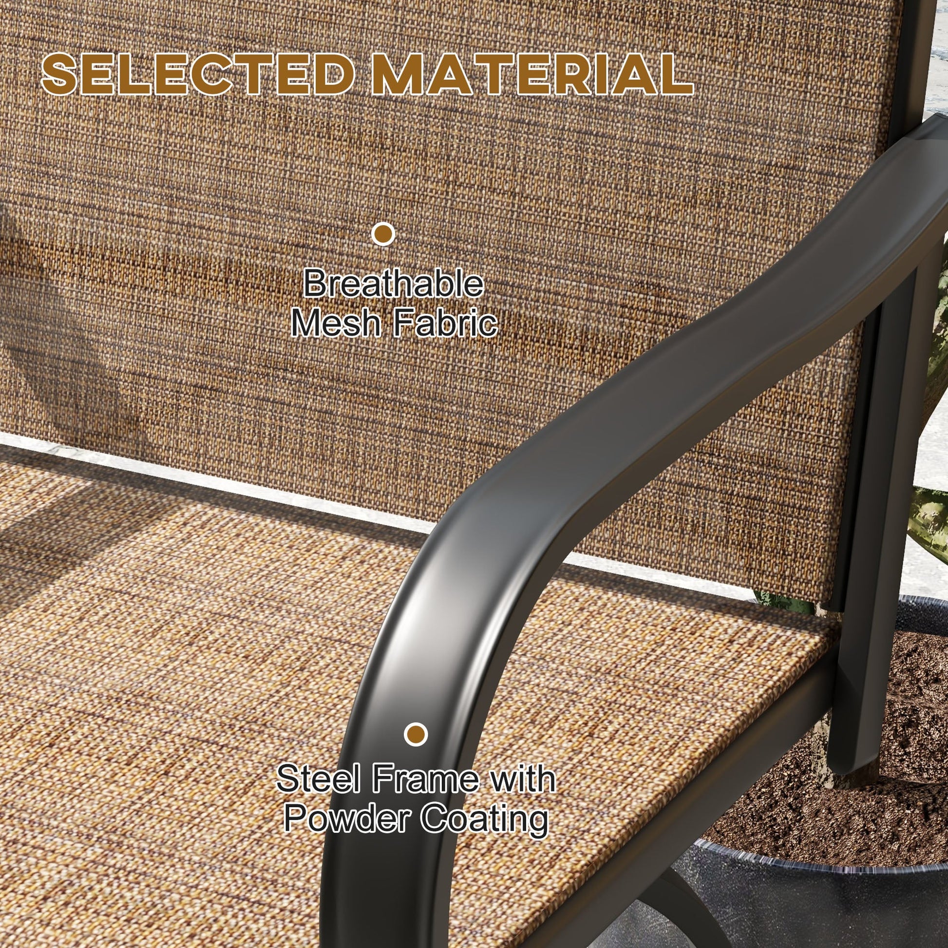 Outdoor Bar Stools Set of 2 with Armrests, 360° Swivel Bar Height Patio Chairs with Mesh Fabric, Steel Frame Dining Chairs, for Balcony, Poolside, Backyard, Brown