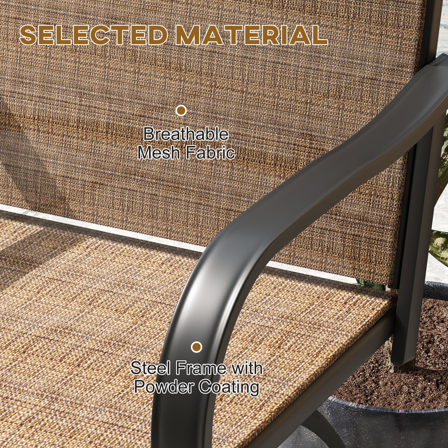 Outdoor Bar Stools Set of 2 with Armrests, 360° Swivel Bar Height Patio Chairs with Mesh Fabric, Steel Frame Dining Chairs, for Balcony, Poolside, Backyard, Brown