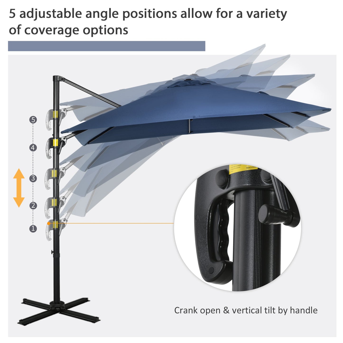 8' x 8' Square Patio Hanging Offset Umbrella with 360° Rotation, Aluminum Outdoor Cantilever Parasol with Crank & Tilt, Sun Canopy Shelter with Cross Base, Dark Blue