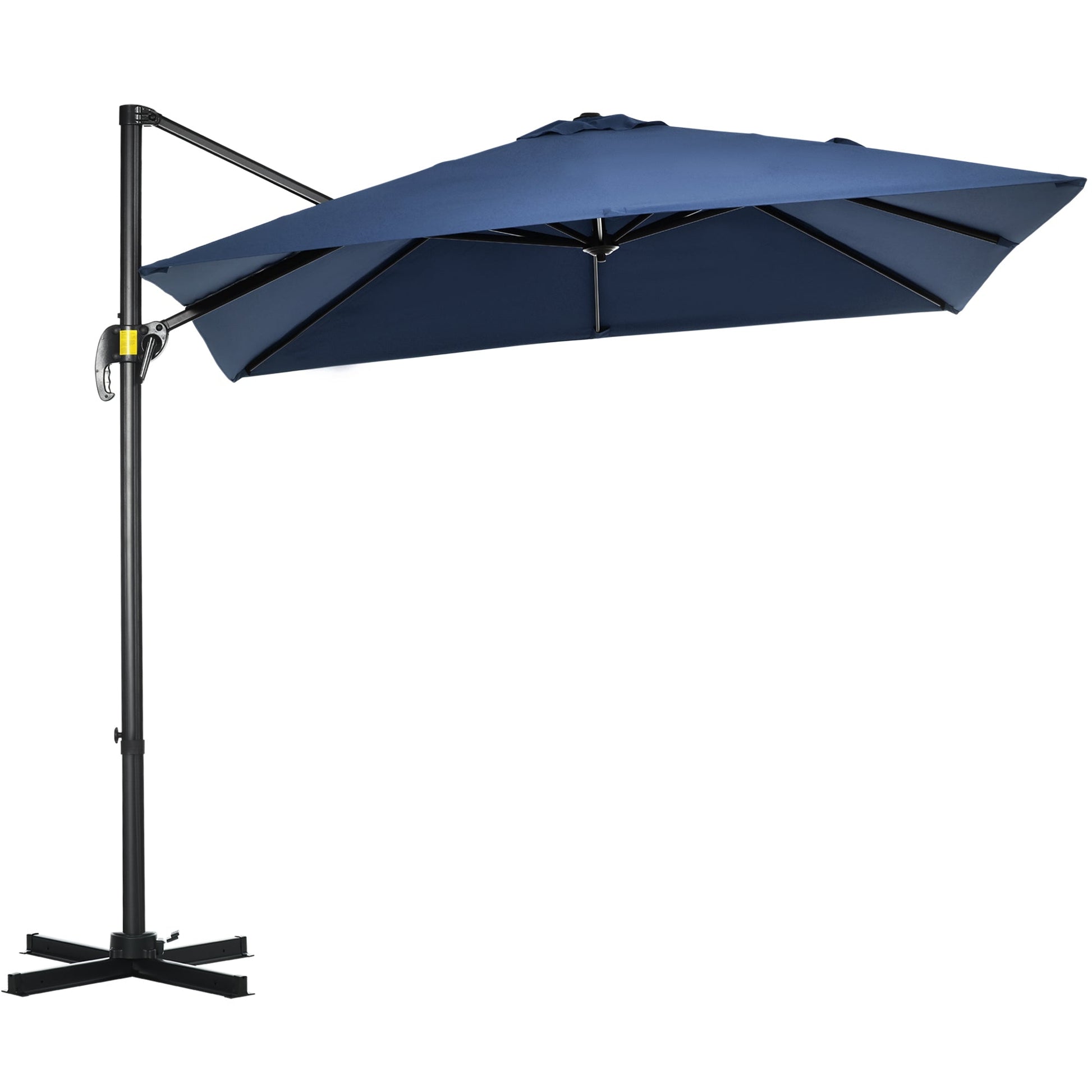 8' x 8' Square Patio Hanging Offset Umbrella with 360° Rotation, Aluminum Outdoor Cantilever Parasol with Crank & Tilt, Sun Canopy Shelter with Cross Base, Dark Blue