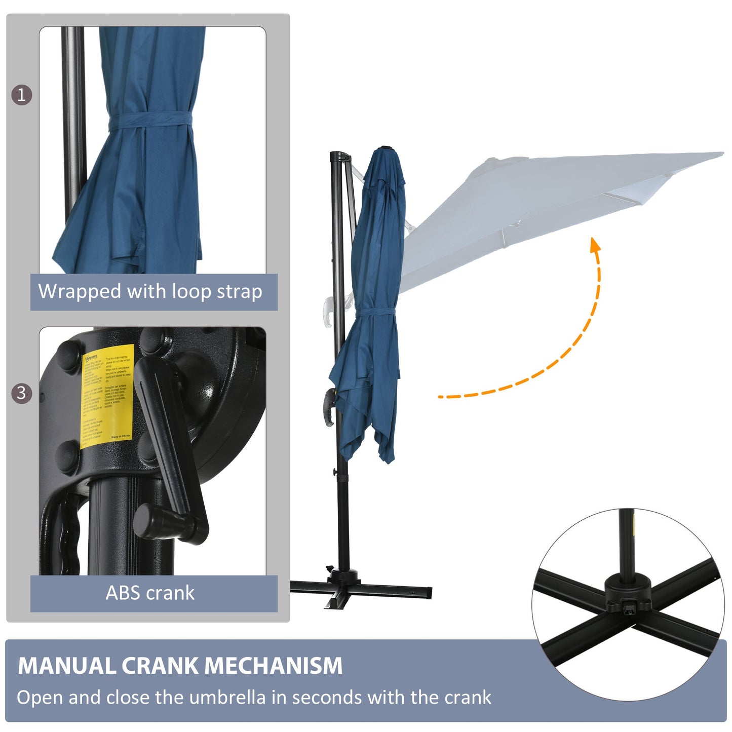 8' x 8' Square Patio Hanging Offset Umbrella with 360° Rotation, Aluminum Outdoor Cantilever Parasol with Crank & Tilt, Sun Canopy Shelter with Cross Base, Dark Blue