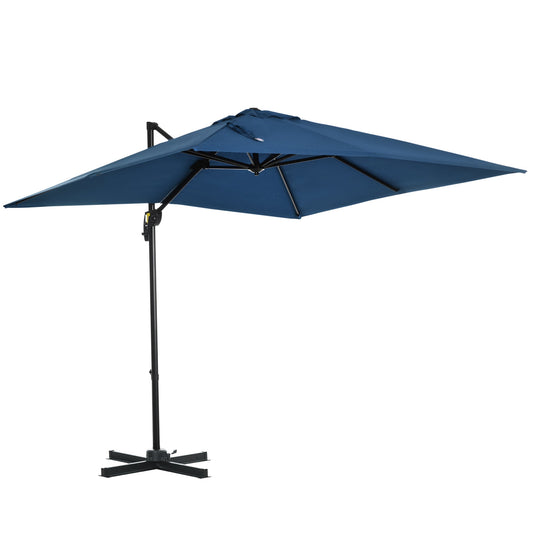 8' x 8' Square Patio Hanging Offset Umbrella with 360° Rotation, Aluminum Outdoor Cantilever Parasol with Crank & Tilt, Sun Canopy Shelter with Cross Base, Dark Blue