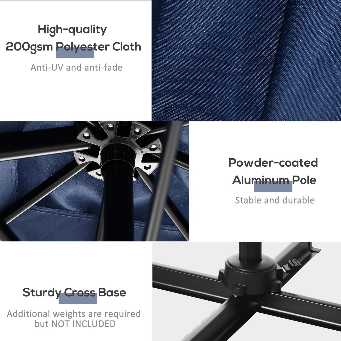 8' x 8' Square Patio Hanging Offset Umbrella with 360° Rotation, Aluminum Outdoor Cantilever Parasol with Crank & Tilt, Sun Canopy Shelter with Cross Base, Dark Blue