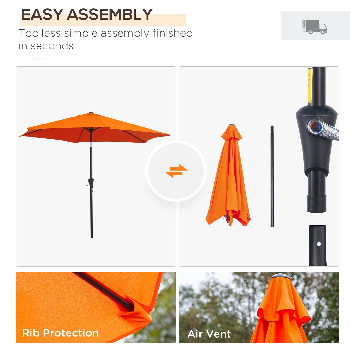 8.5FT Patio Umbrella, Round Garden Parasol with 6 Ribs, Market Sunshade Tilt Canopy w/ Crank Handle for Outdoor, Orange