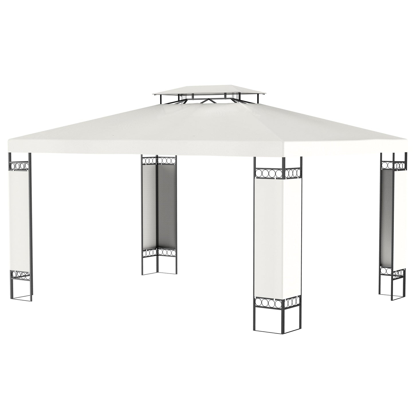 10' x 13' Outdoor Gazebo, Double Roof Patio Gazebo Canopy Shelter with Screen Decorate Corner Frame for Garden, Lawn, Backyard and Deck, White
