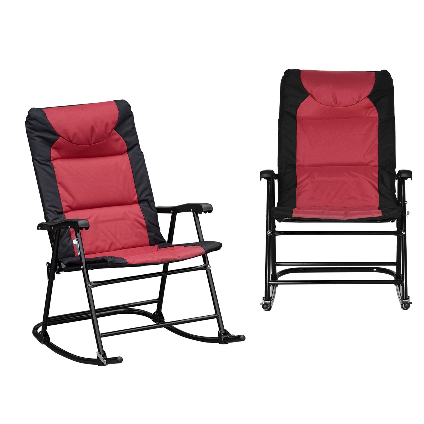 2pc Patio Foldable Rocking Chair Set w/ Soft Padded Seat, Backrest, and Headrest for park, backyard, garden, Red