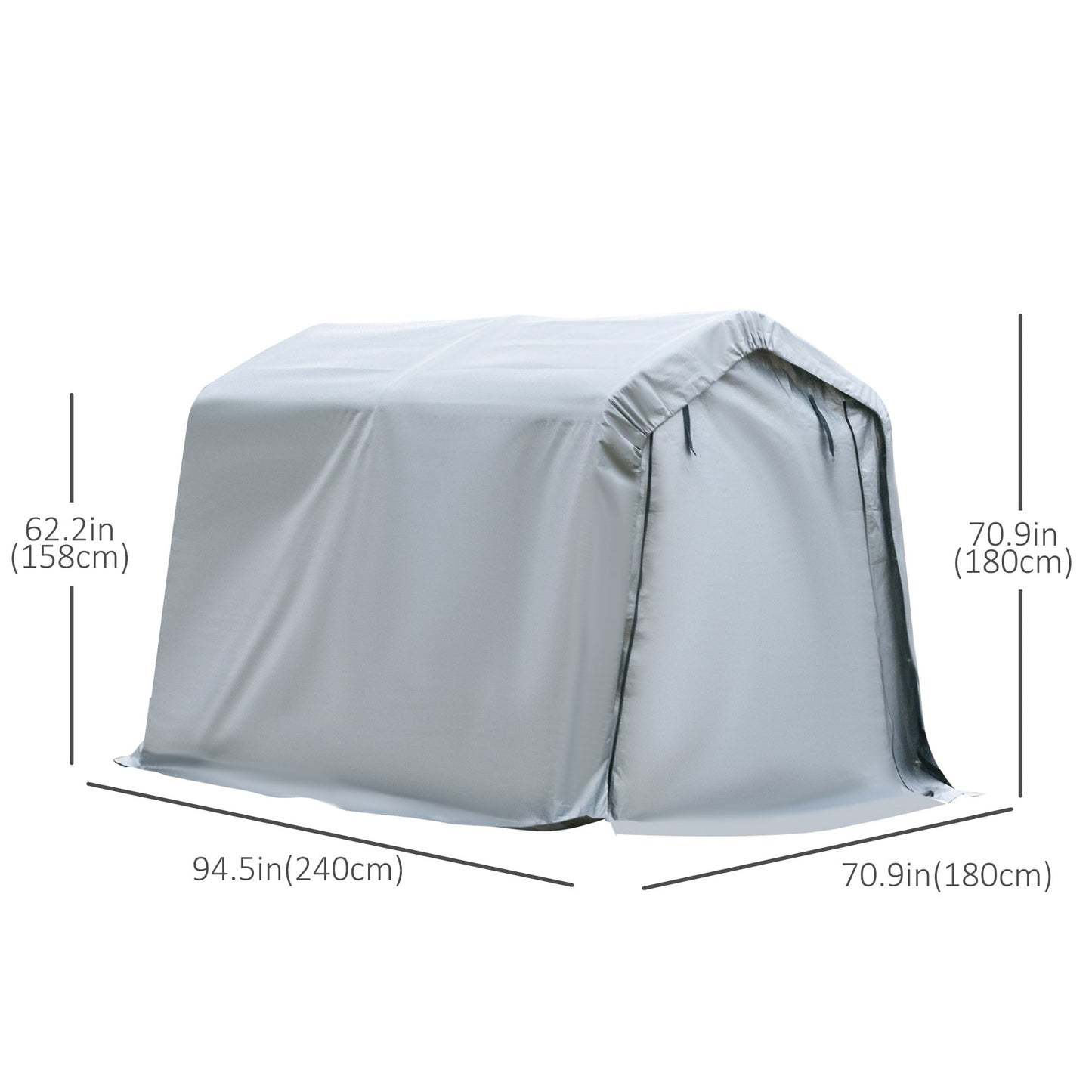 8'x6' Outdoor Storage Shelter with Rollup & Zipper Door, Heavy Duty Carport Shed for Motorcycle Garden Storage, Grey