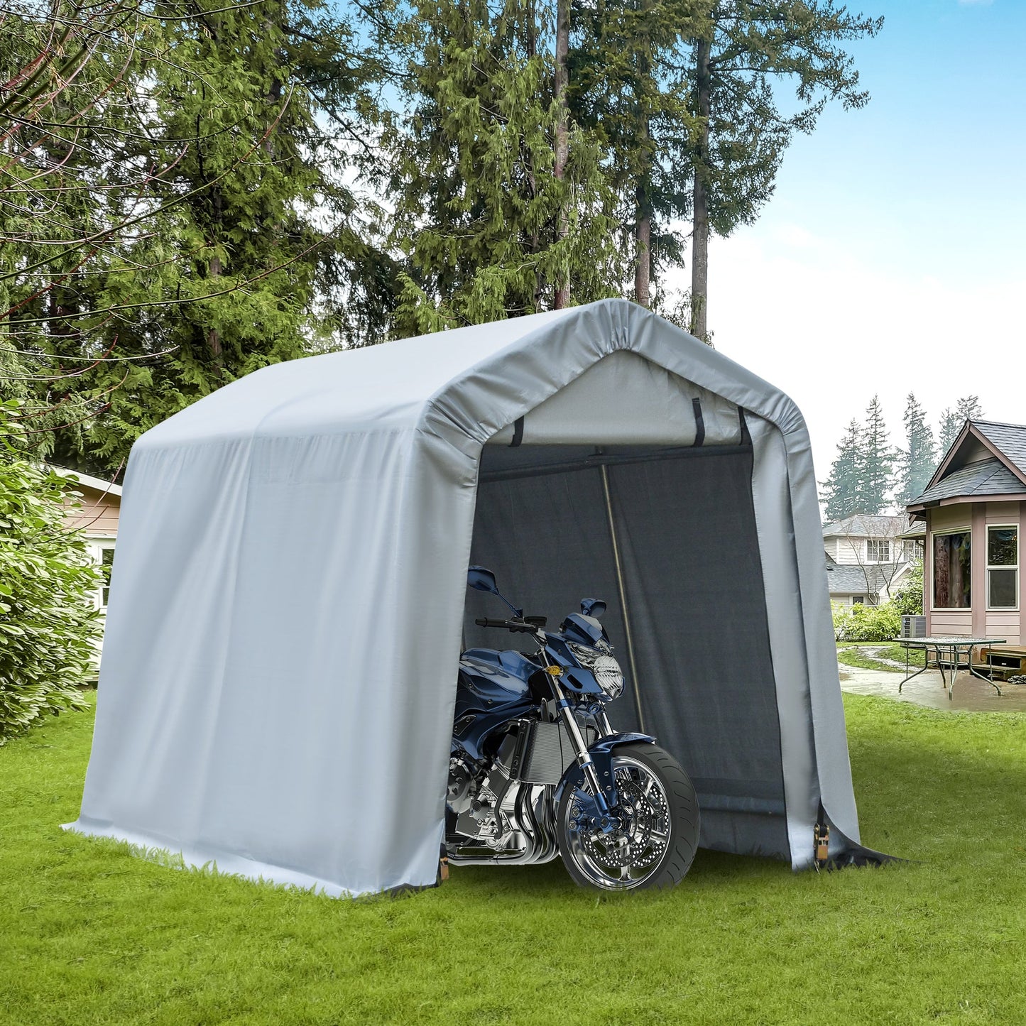 8'x6' Outdoor Storage Shelter with Rollup & Zipper Door, Heavy Duty Carport Shed for Motorcycle Garden Storage, Grey