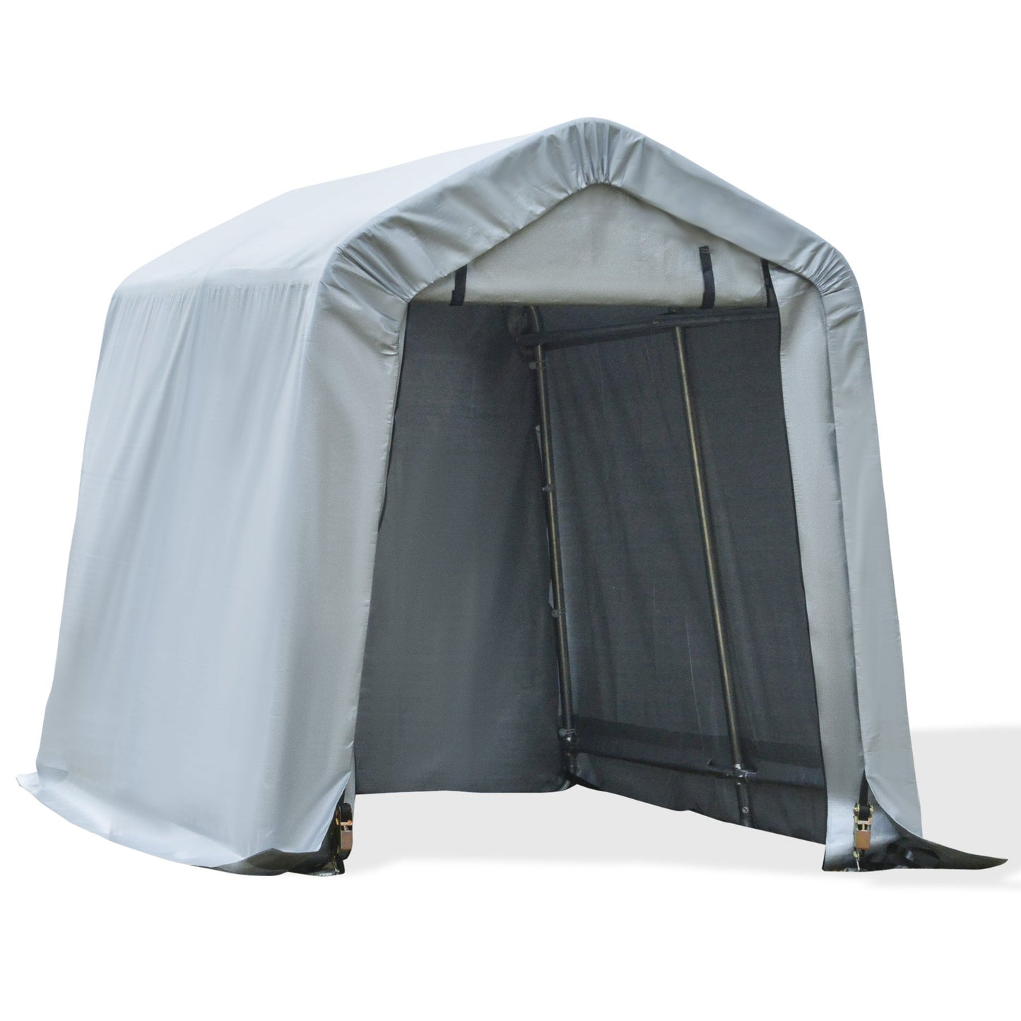 8'x6' Outdoor Storage Shelter with Rollup & Zipper Door, Heavy Duty Carport Shed for Motorcycle Garden Storage, Grey