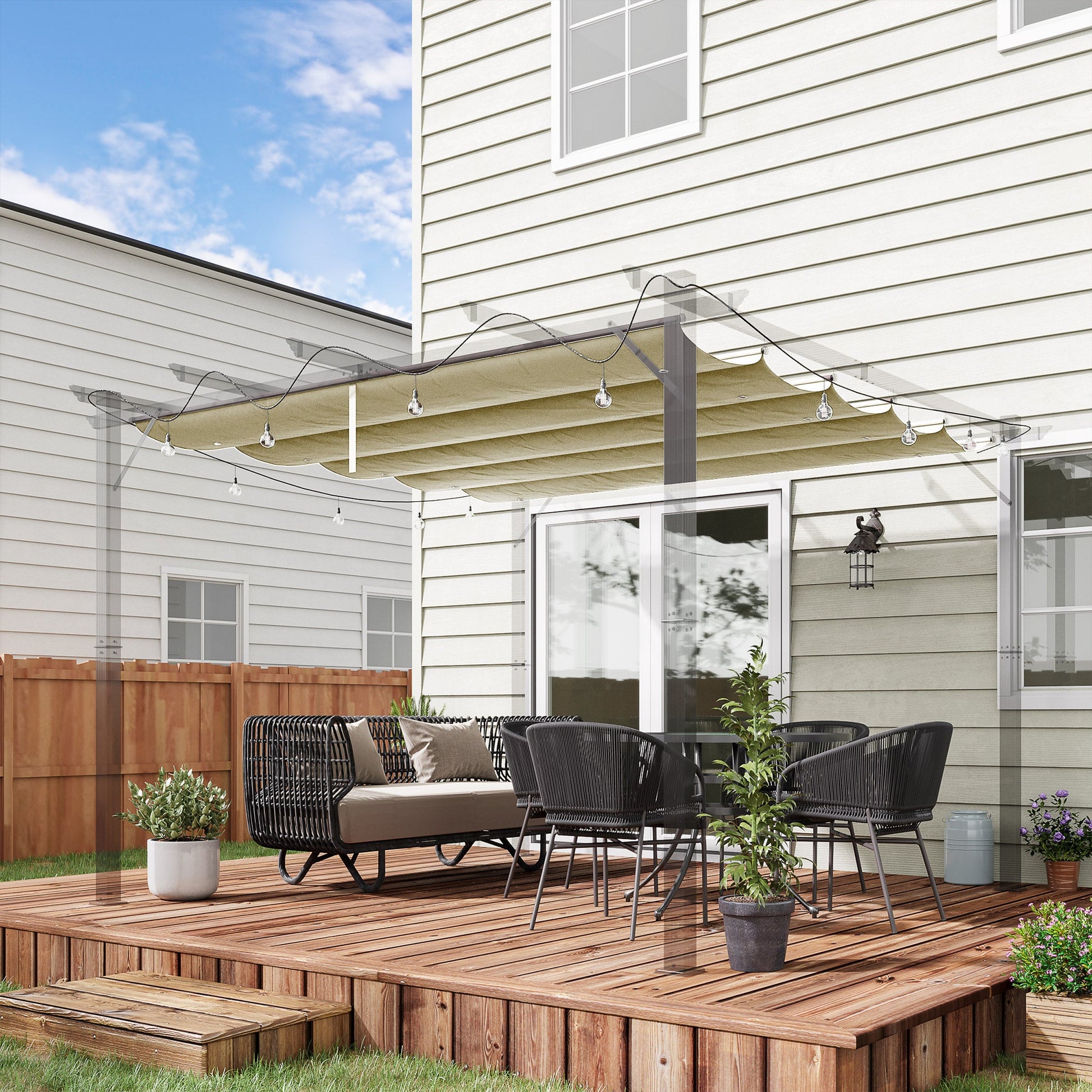 Retractable Replacement Pergola Canopy for 10' x 10' Pergola, Pergola Cover Replacement, Beige