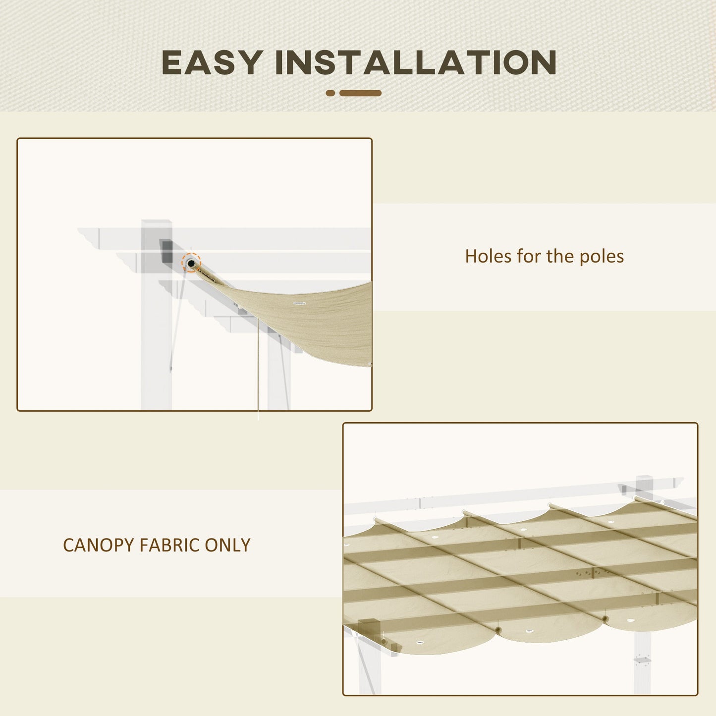 Retractable Replacement Pergola Canopy for 10' x 10' Pergola, Pergola Cover Replacement, Beige