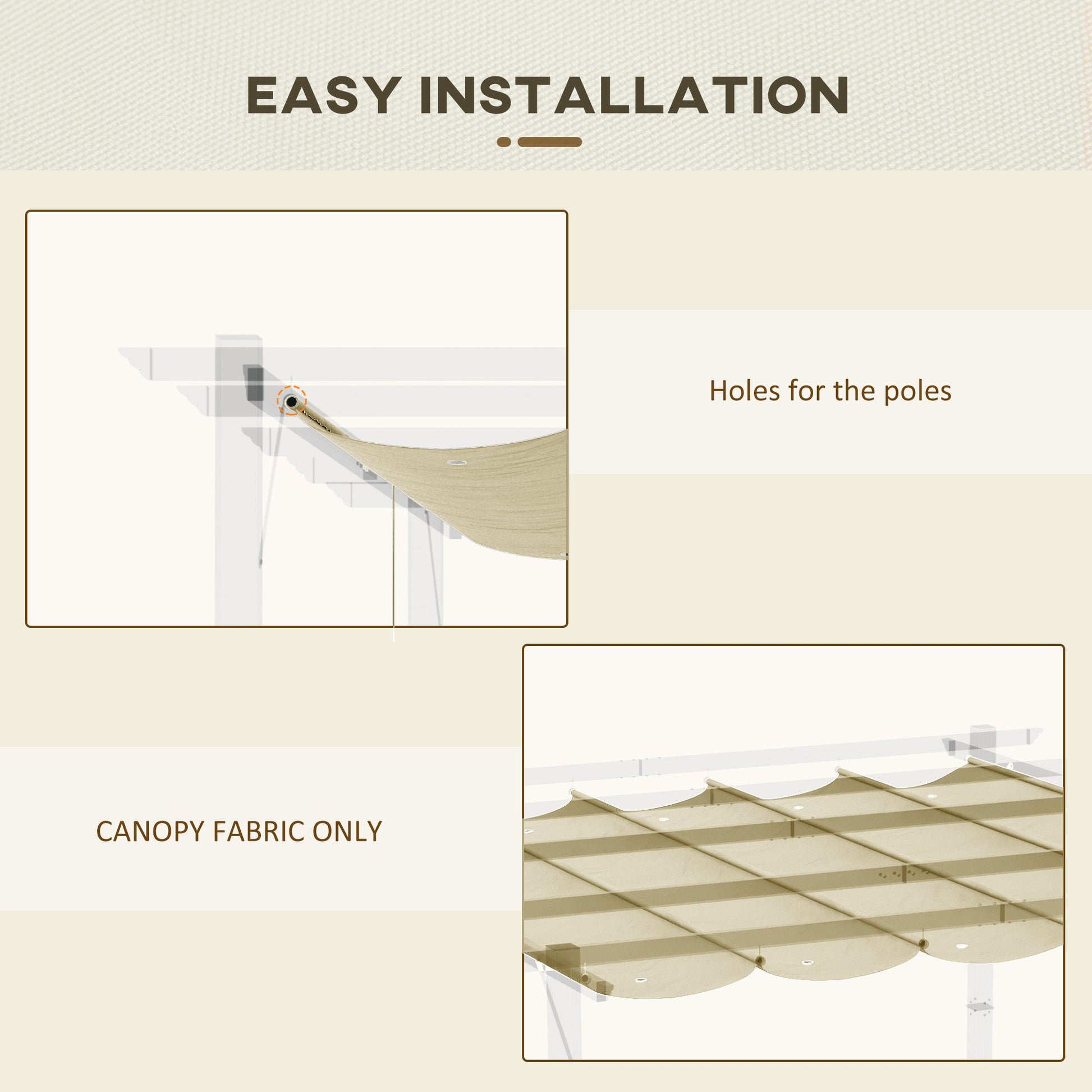 Retractable Replacement Pergola Canopy for 10' x 10' Pergola, Pergola Cover Replacement, Beige