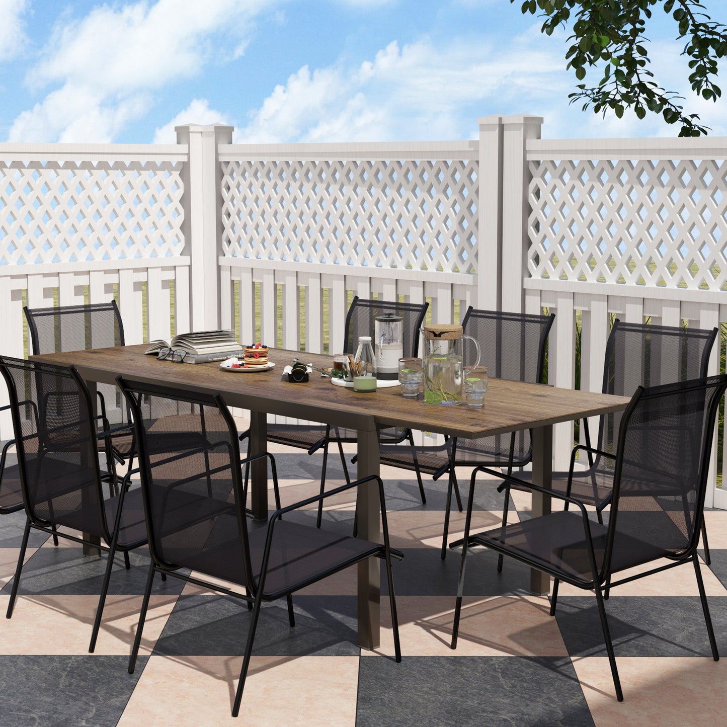 Extendable Patio Dining Table, 63"-94.5" Adjustable Outdoor Dining Table for 6-8 Person, Rectangular Table with Aluminium Edging, Steel Frame, for Porch, Deck, Garden