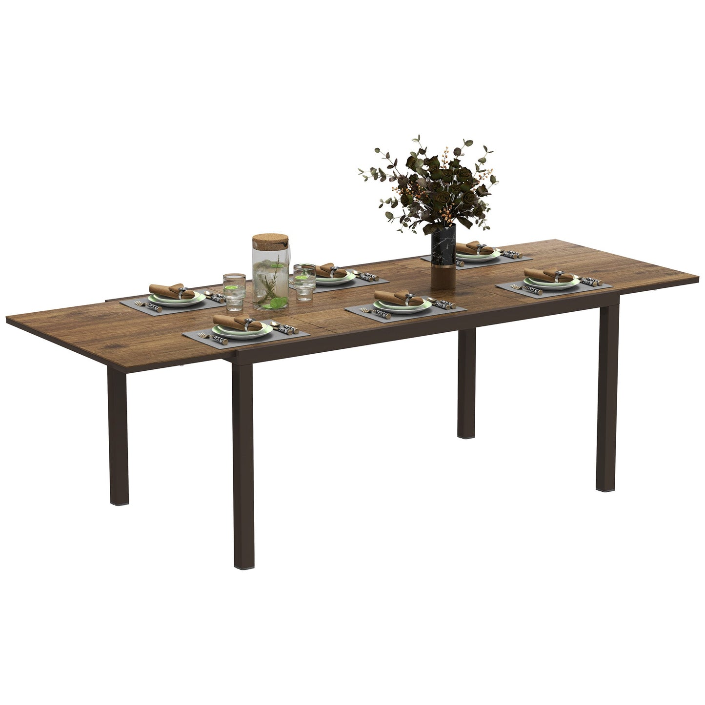 Extendable Patio Dining Table, 63"-94.5" Adjustable Outdoor Dining Table for 6-8 Person, Rectangular Table with Aluminium Edging, Steel Frame, for Porch, Deck, Garden