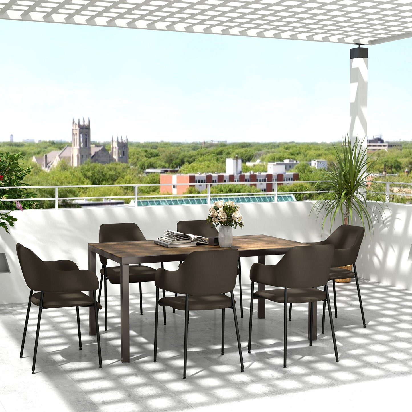 Extendable Patio Dining Table, 63"-94.5" Adjustable Outdoor Dining Table for 6-8 Person, Rectangular Table with Aluminium Edging, Steel Frame, for Porch, Deck, Garden