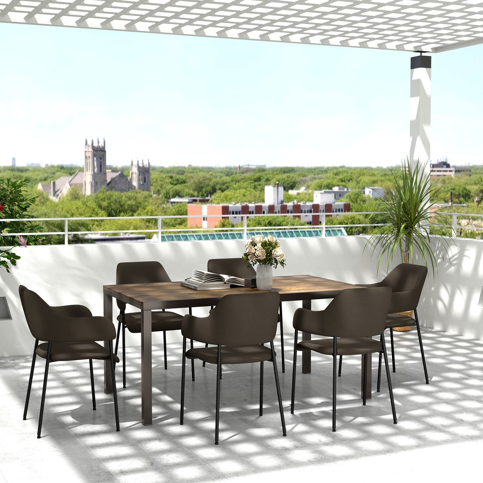 Extendable Patio Dining Table, 63"-94.5" Adjustable Outdoor Dining Table for 6-8 Person, Rectangular Table with Aluminium Edging, Steel Frame, for Porch, Deck, Garden