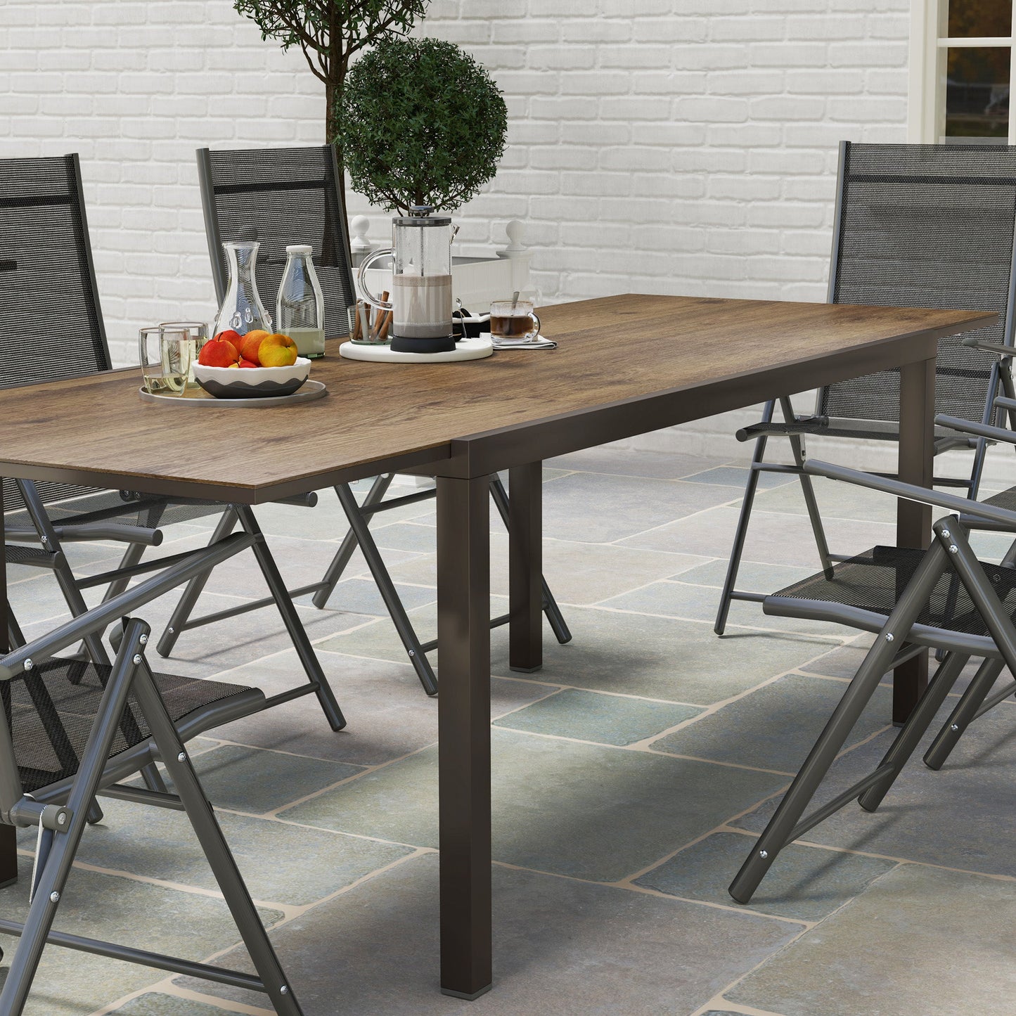 Extendable Patio Dining Table, 63"-94.5" Adjustable Outdoor Dining Table for 6-8 Person, Rectangular Table with Aluminium Edging, Steel Frame, for Porch, Deck, Garden
