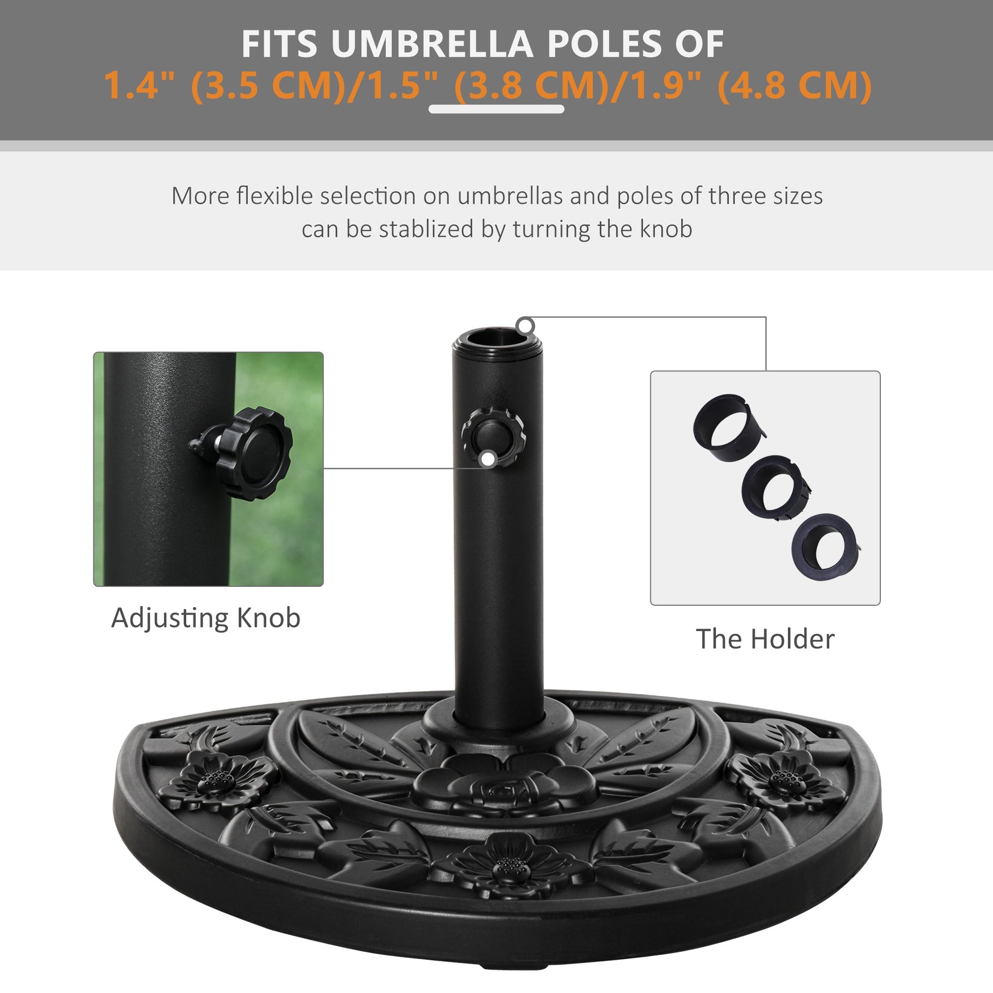 Outdoor Half Umbrella Base, 20 lb Heavy Duty Concrete Umbrella Holder, Patio Half Round Base Stand for Market Umbrella, Black