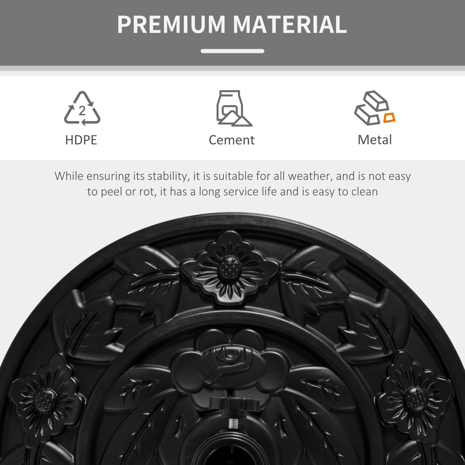 Outdoor Half Umbrella Base, 20 lb Heavy Duty Concrete Umbrella Holder, Patio Half Round Base Stand for Market Umbrella, Black