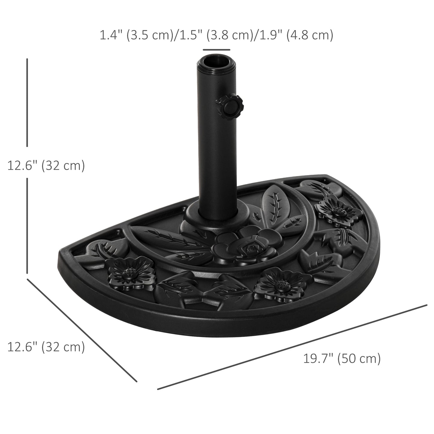 Outdoor Half Umbrella Base, 20 lb Heavy Duty Concrete Umbrella Holder, Patio Half Round Base Stand for Market Umbrella, Black