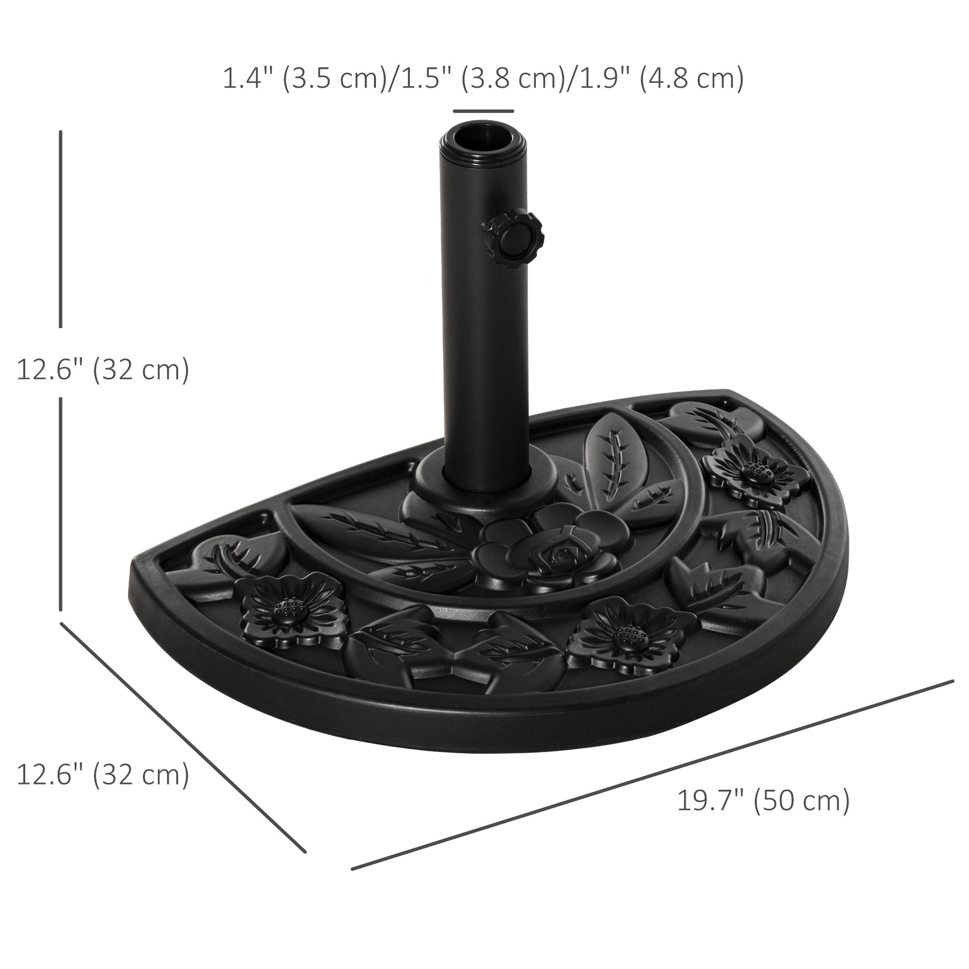 Outdoor Half Umbrella Base, 20 lb Heavy Duty Concrete Umbrella Holder, Patio Half Round Base Stand for Market Umbrella, Black