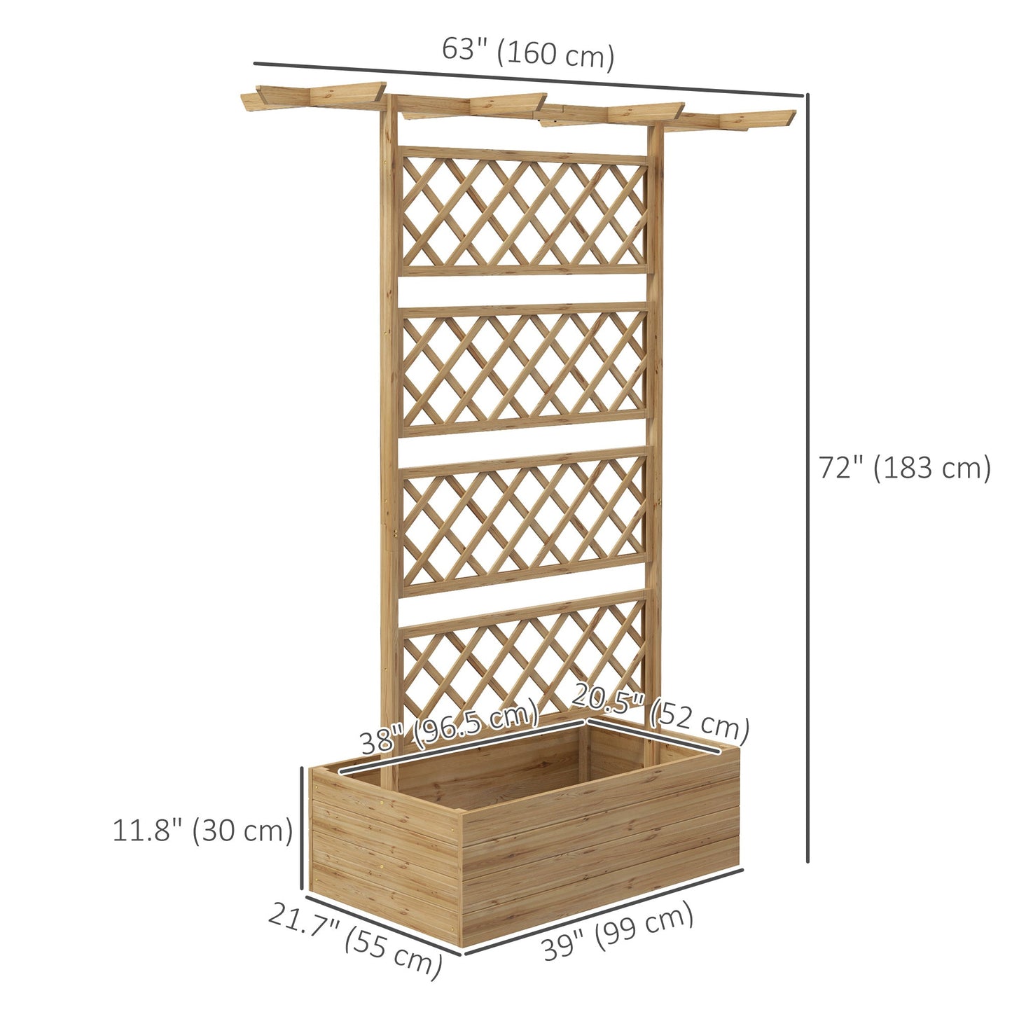 Raised Garden Bed, Wood Planter with Trellis for Vine Climbing, Privacy Screen Planter Box with Roof to Grow Flowers Vegetables Herbs for Backyard Patio Deck, Natural