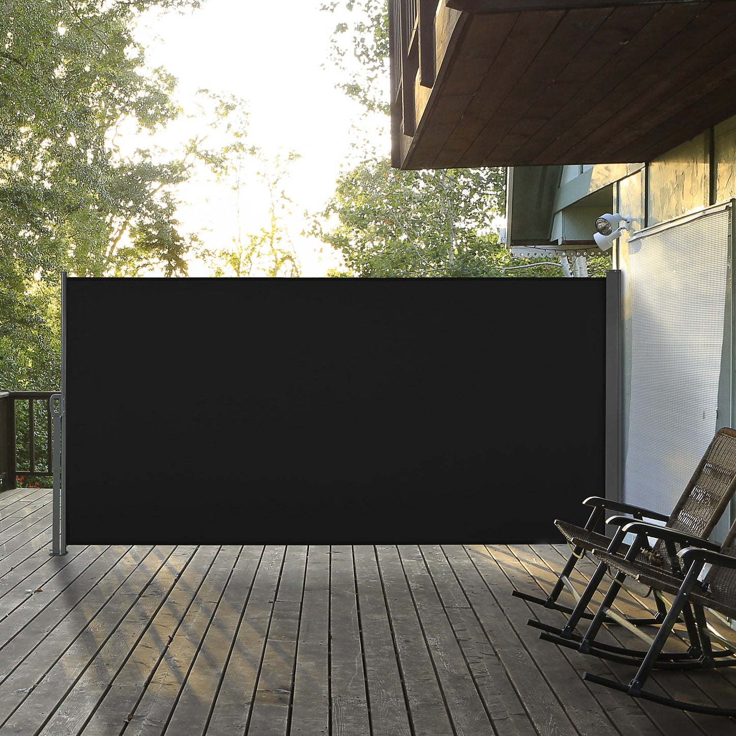 118" x 63" Retractable Side Awning Patio Outdoor Folding Privacy Screen with Resistance to UV Rays & Wind, Black