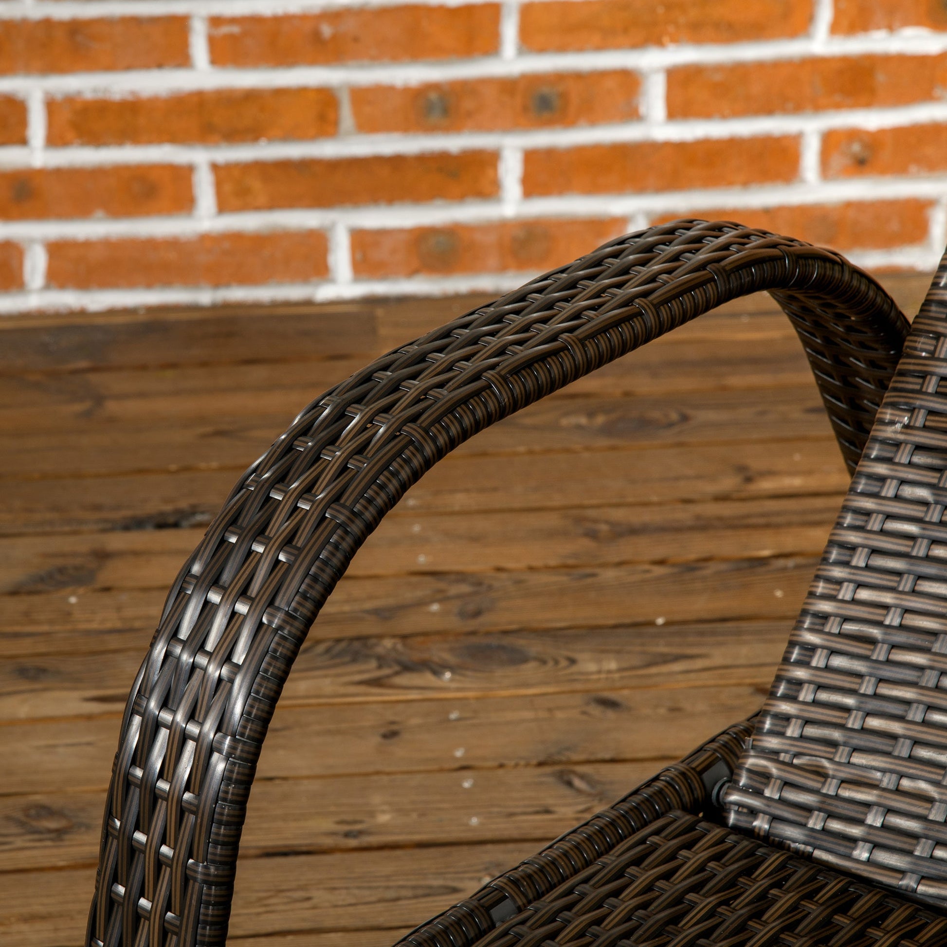 Wicker Chaise Lounge, Outdoor Lounge Chair, PE Rattan Patio Sun lounger with Head-rest, 5-Level Height Adjust Backrest, Cushion & Wheels, Mixed Brown and Dark Blue