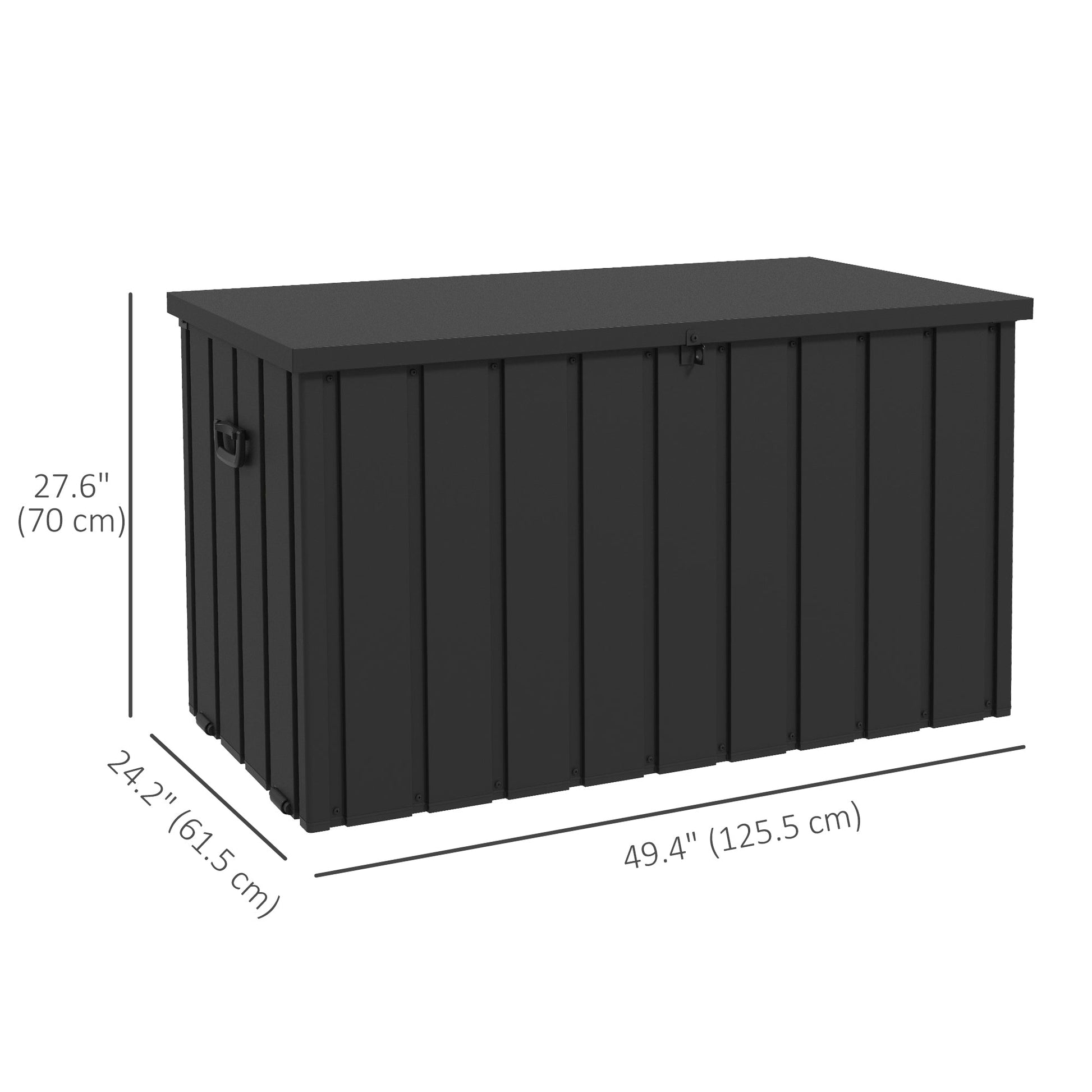119 Gallon Deck Box, Outdoor Storage Box with Wheels and Handles, Lockable Galvanised Steel Outside Storage Container for Tools, Cushions, Dark Grey