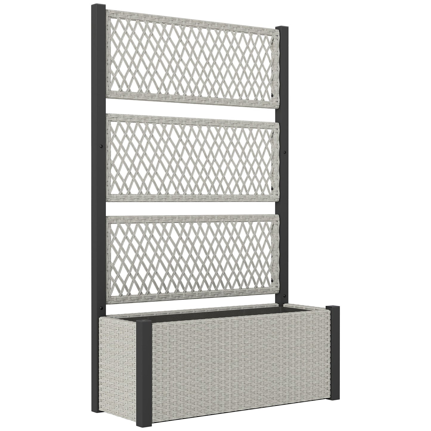 Wicker Outdoor Planter with Trellis, 58" Standing Raised Garden Bed with Liner, Drainage Holes, Privacy Screen Planter Box for Climbing Plants, Flowers, Mixed Grey