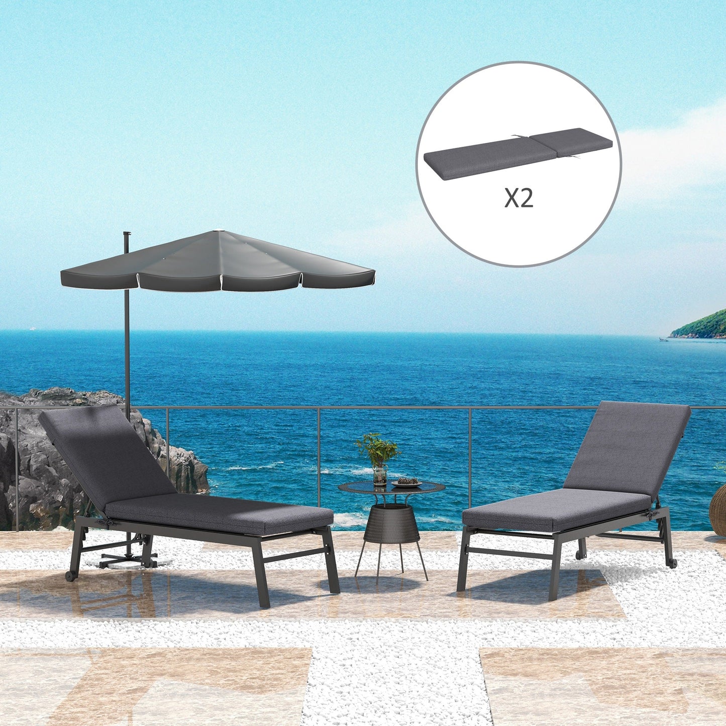 2-Piece Patio Chair Cushions Pillows, Seat Replacement Patio Cushions Set with Ties for Indoor Outdoor Garden Furniture, Grey