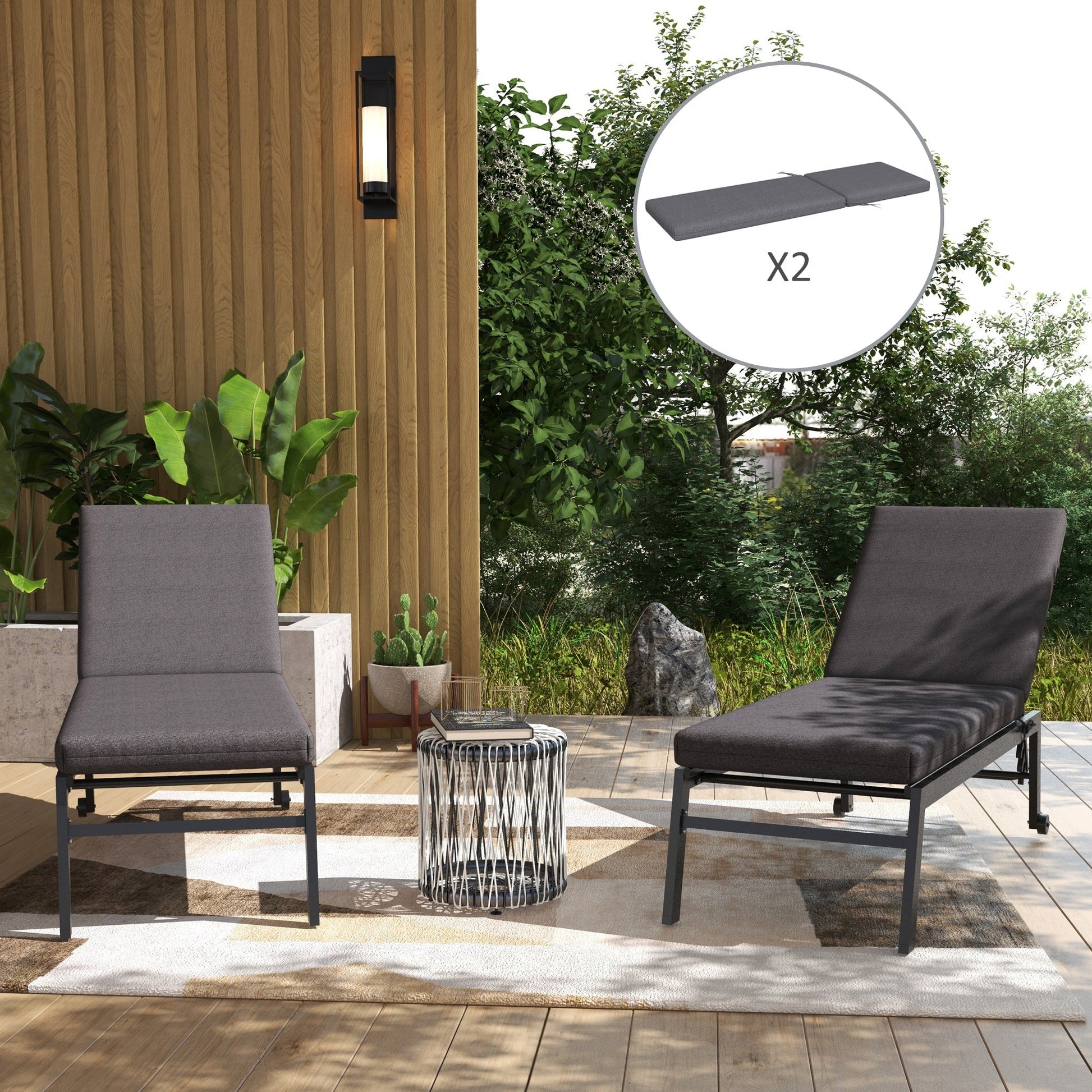 2-Piece Patio Chair Cushions Pillows, Seat Replacement Patio Cushions Set with Ties for Indoor Outdoor Garden Furniture, Grey