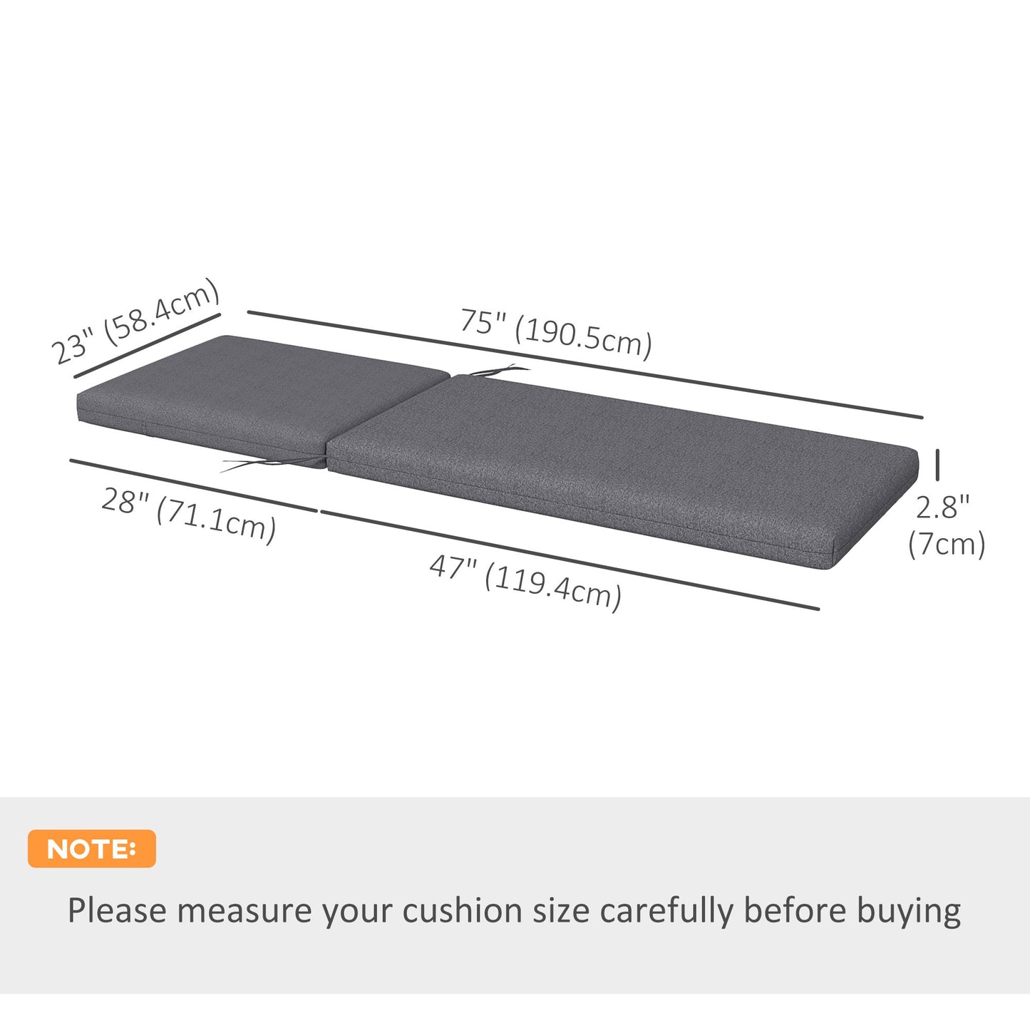 2-Piece Patio Chair Cushions Pillows, Seat Replacement Patio Cushions Set with Ties for Indoor Outdoor Garden Furniture, Grey
