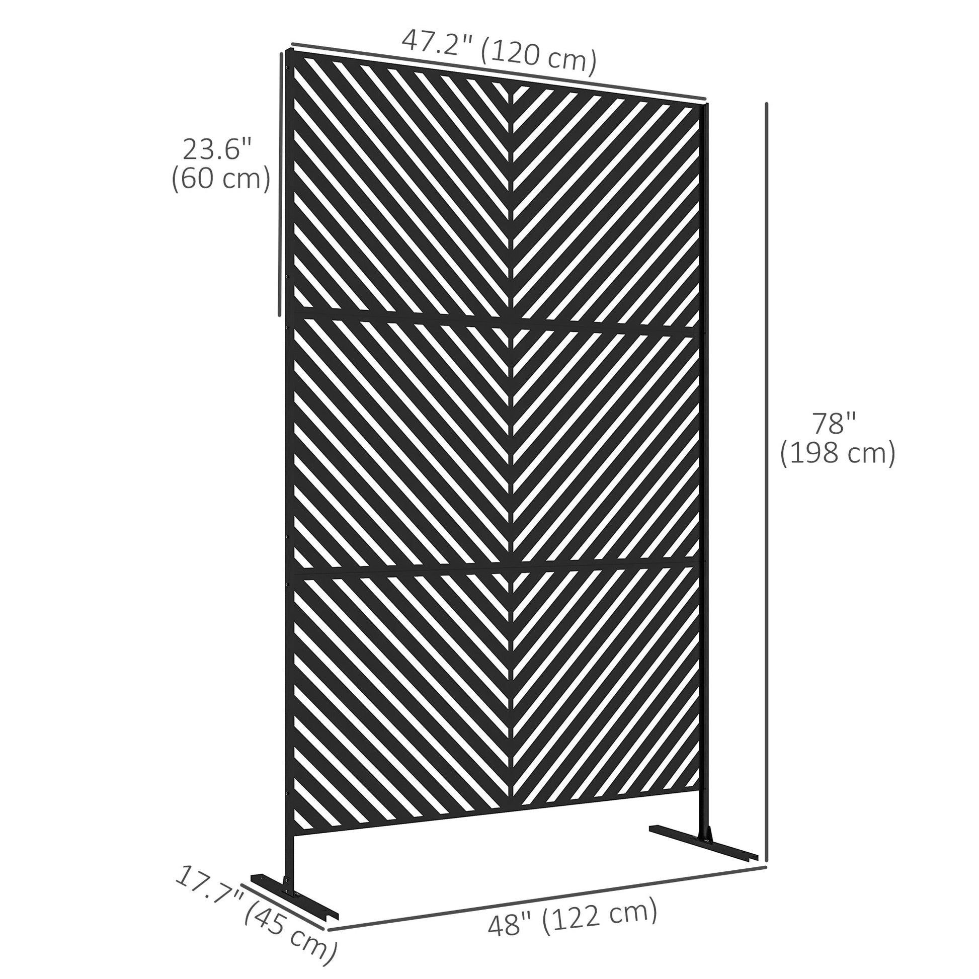 Metal Outdoor Privacy Screen, Decorative Outdoor Divider with Stand and Expansion Screws, Freestanding Privacy Panel for Garden, Backyard, Deck, Triangle Style, Black