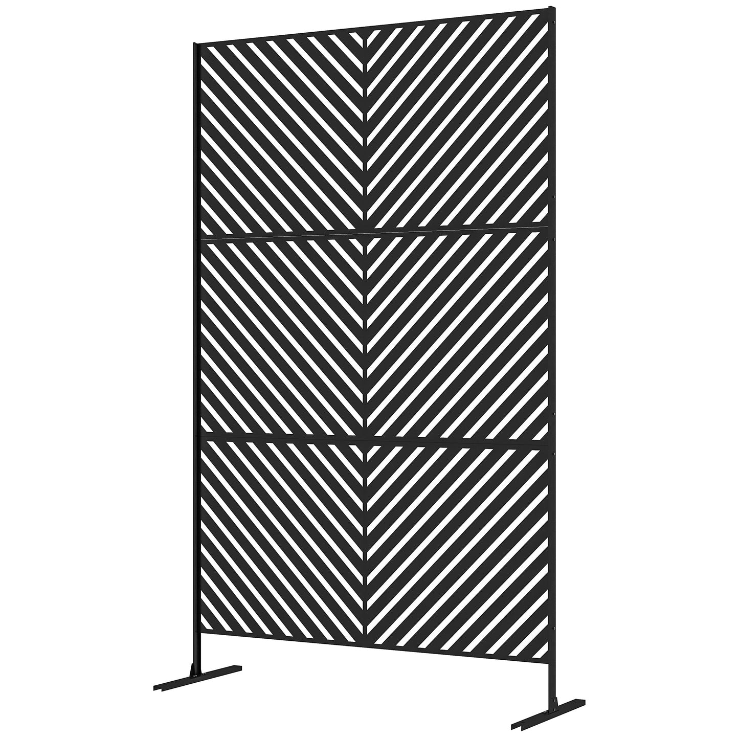 Metal Outdoor Privacy Screen, Decorative Outdoor Divider with Stand and Expansion Screws, Freestanding Privacy Panel for Garden, Backyard, Deck, Triangle Style, Black