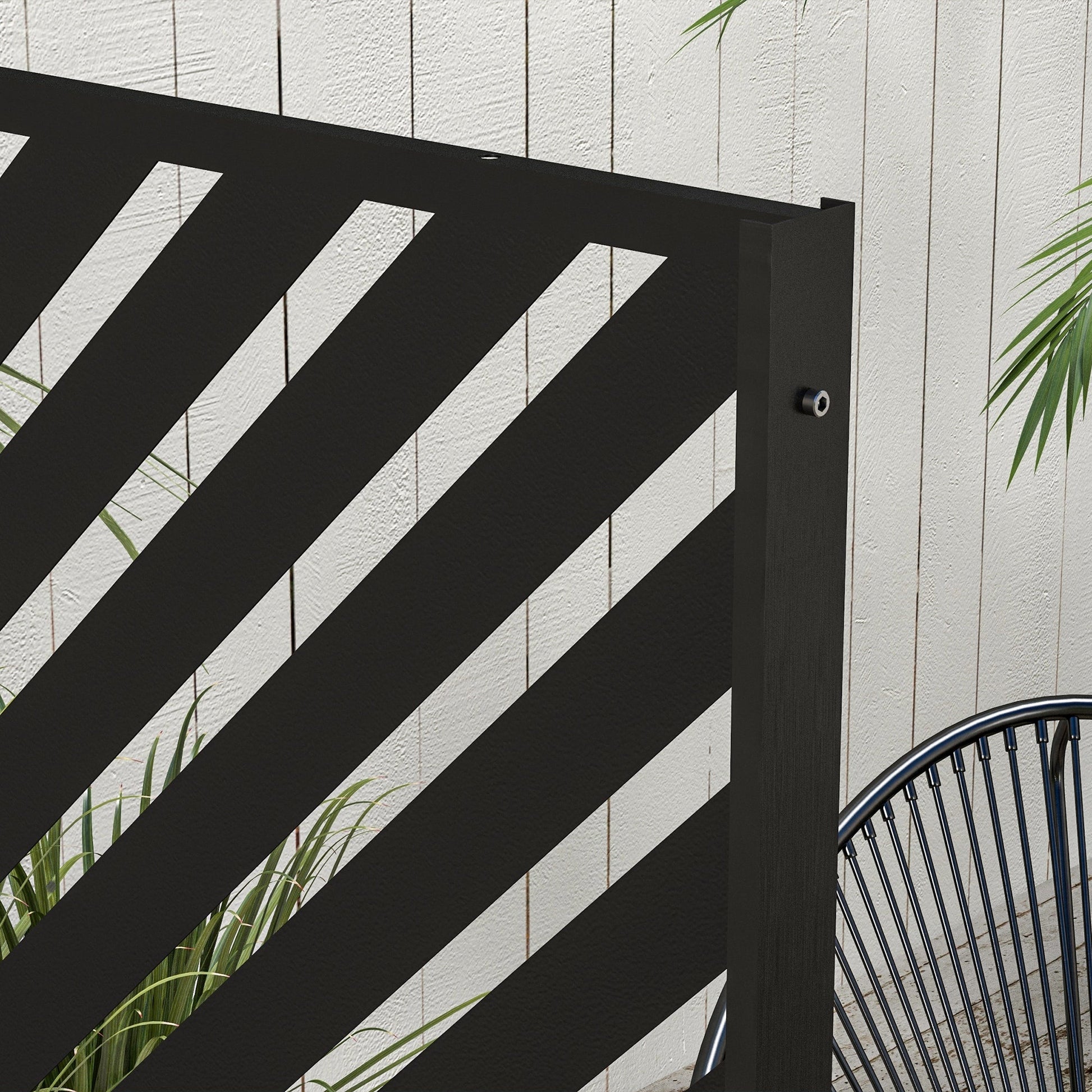 Metal Outdoor Privacy Screen, Decorative Outdoor Divider with Stand and Expansion Screws, Freestanding Privacy Panel for Garden, Backyard, Deck, Triangle Style, Black